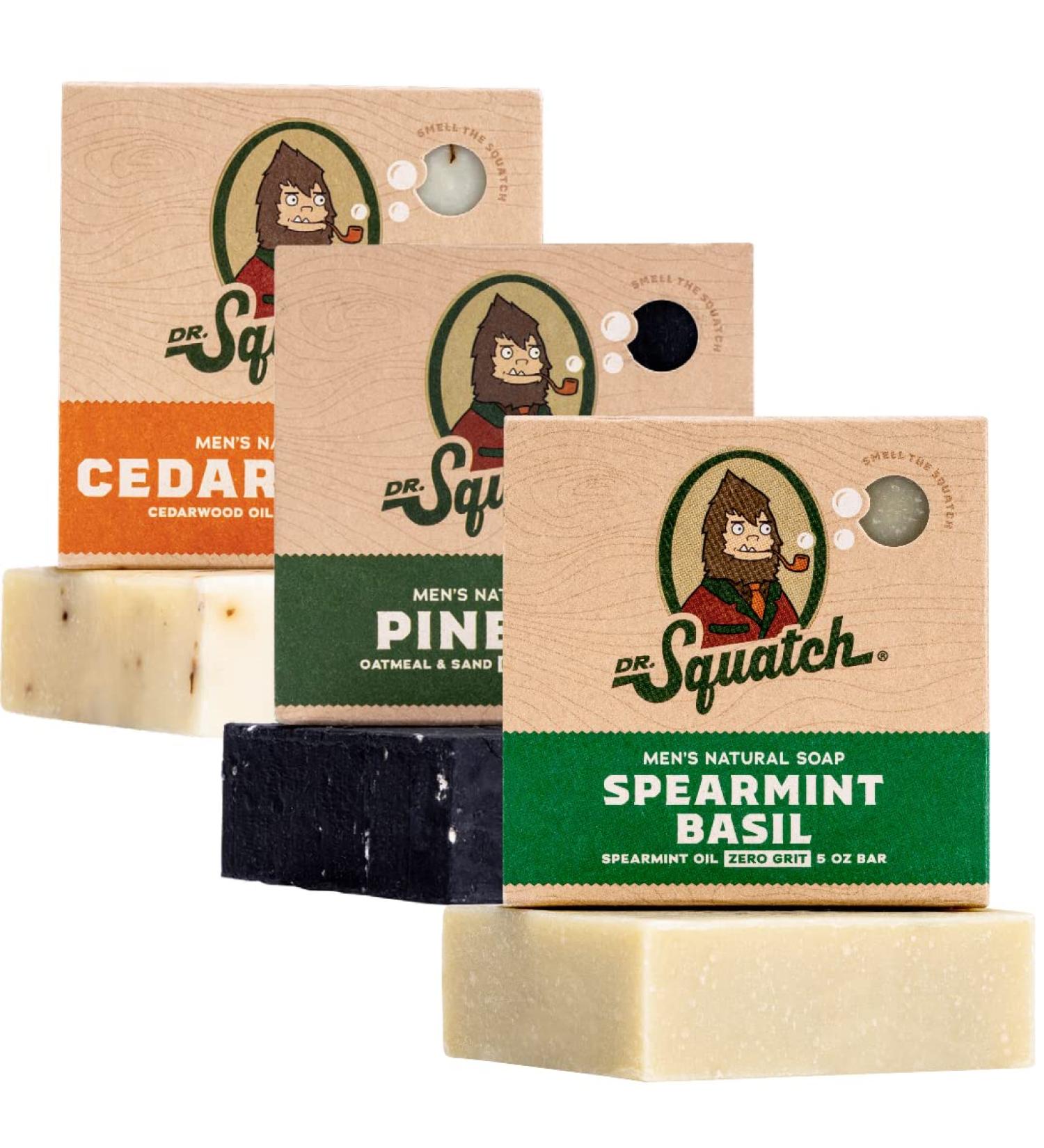 Dr. Squatch Men's Bar Soap Variety Pack - Pine Tar, Cedar Citrus, Spearmint Basil (3 Bars) - Buy Online on GoSupps.com