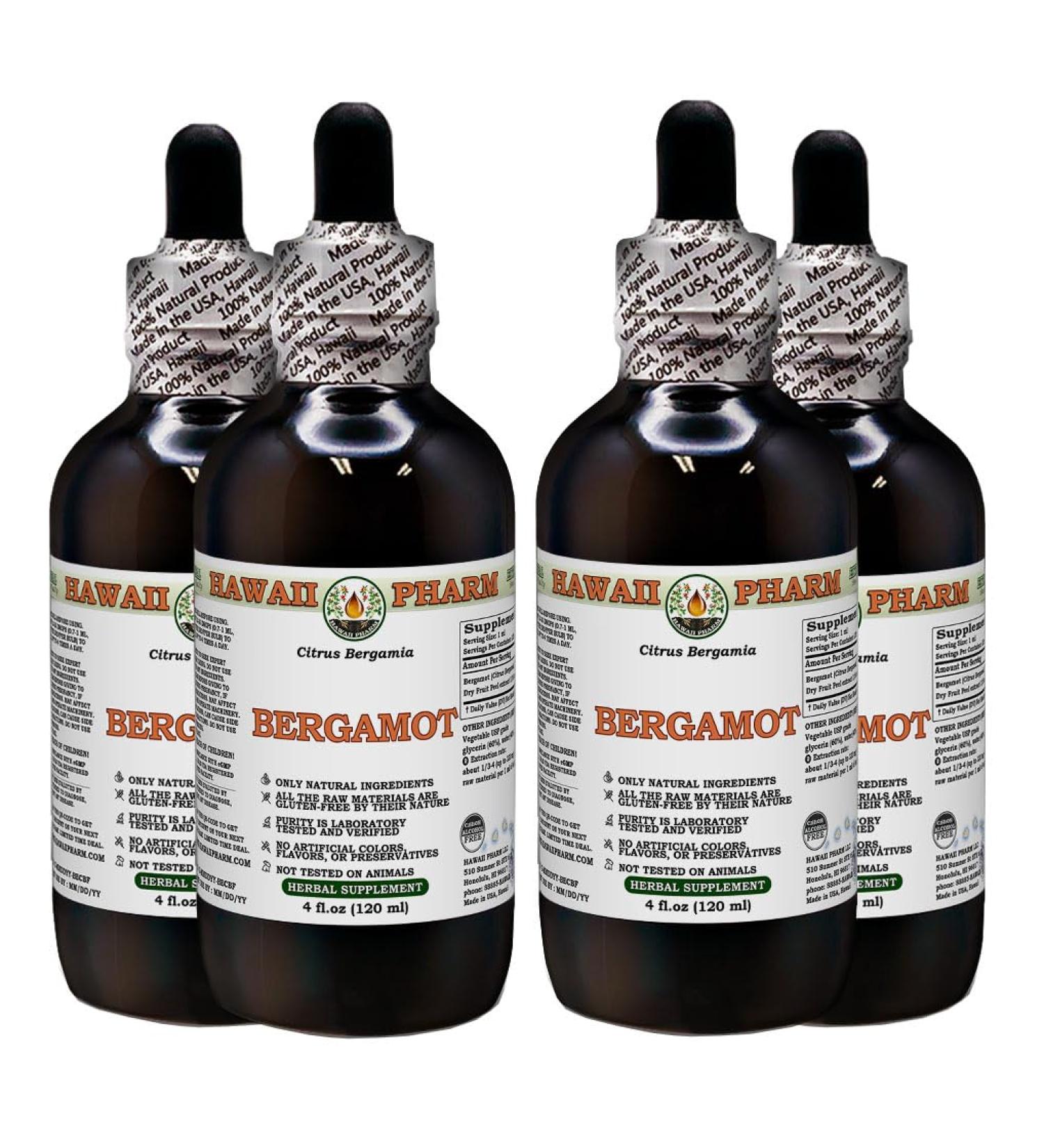 Bergamot Alcohol-Free Liquid Extract Bergamot (Citrus Bergamia) Dried Fruit Peel Glycerite Hawaii Pharm Natural Herbal Supplement 4x4 oz 16 Fl Oz (Pack of 1) - Buy Online on GoSupps.com