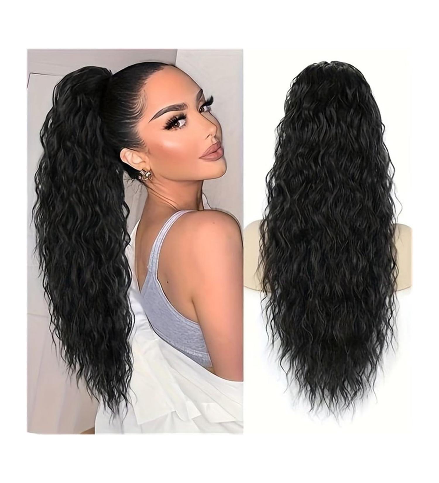 XXAD553TY Ponytail Hair Extension For Women Long Curly Wavy Drawstring Ponytail Hairpieces Synthetic Fake Horse Tail Black Blonde Red(#1B) 26inches #1b - Buy Online on GoSupps.com