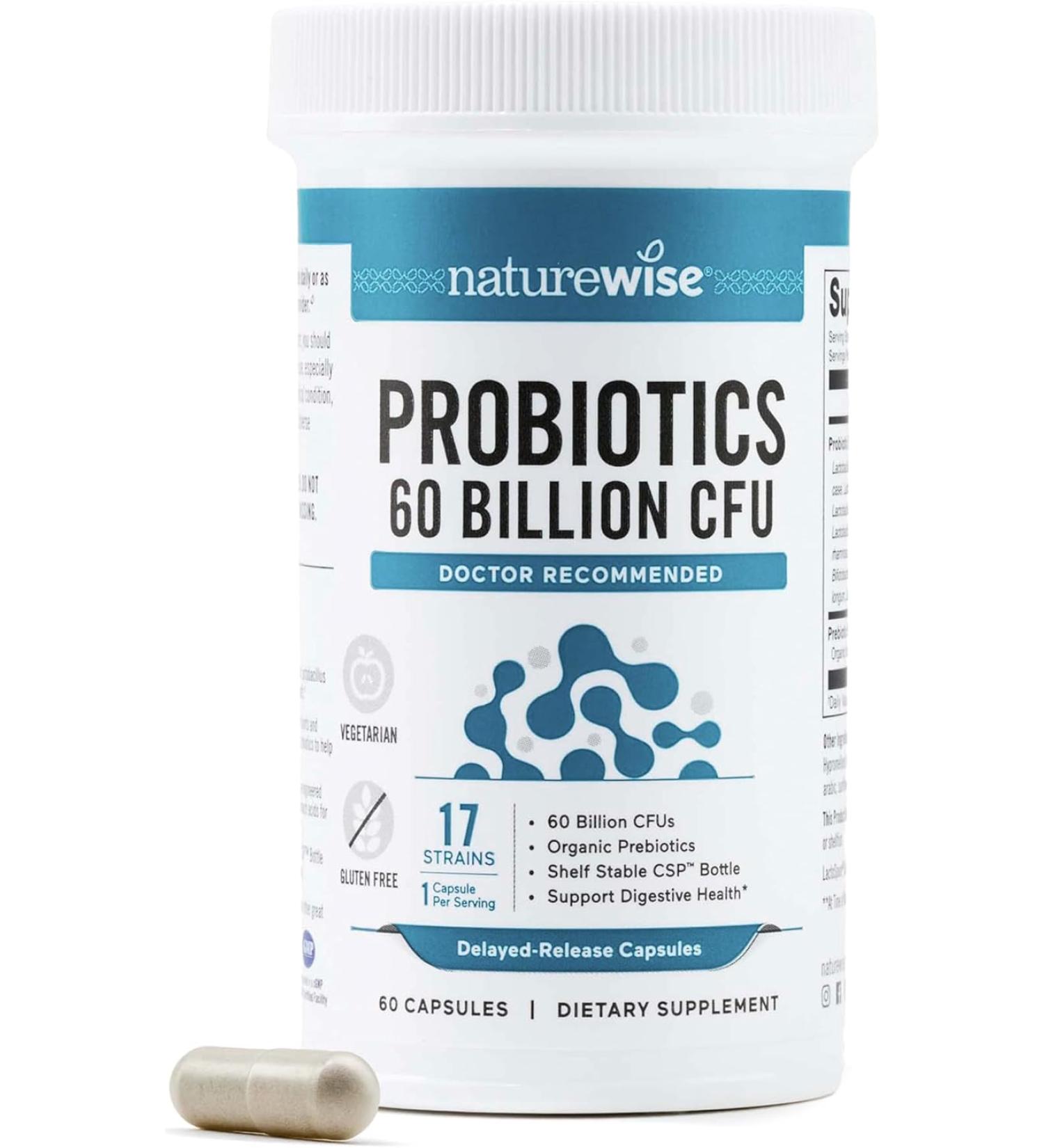 NatureWise Probiotics 60 Billion CFU Digestive & Gut Health Support for Women & Men - 60 Capsules - Buy Online on GoSupps.com