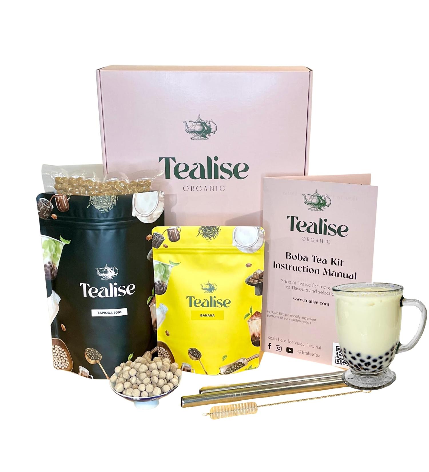 Tealise Instant Boba Tea Banana Tapioca Jumbo Straw Bubble Tea kit 6 Servings - Buy Online on GoSupps.com