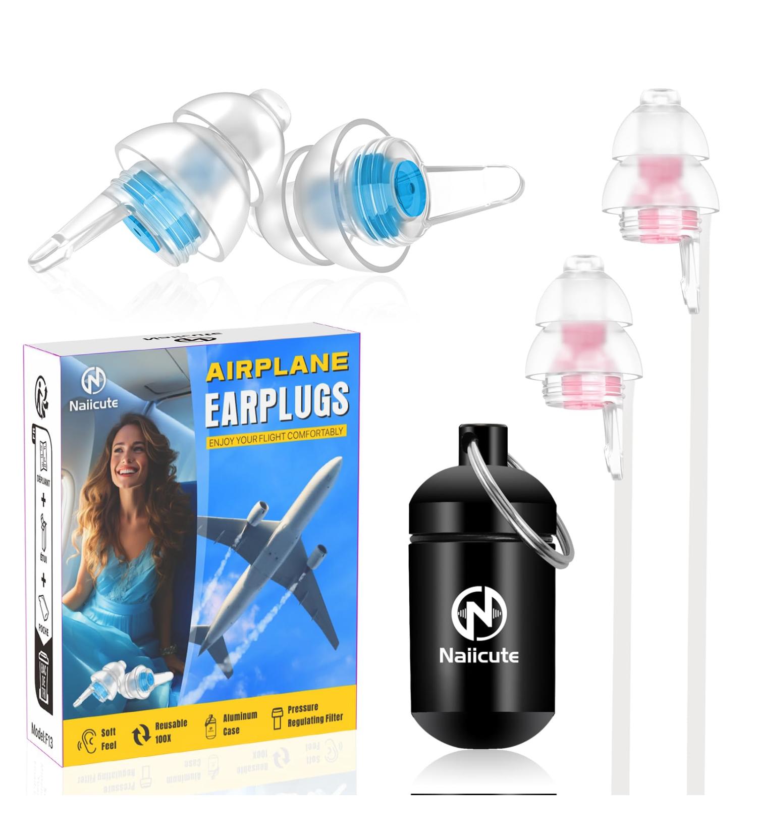 Buy Naiicute Aircraft Earplugs with Band - 2 Pairs Pain-Free Travel Earplugs for Adults & Kids 12+ 25dB Noise Insulation Reusable Blue & Pink - Buy Online on GoSupps.com