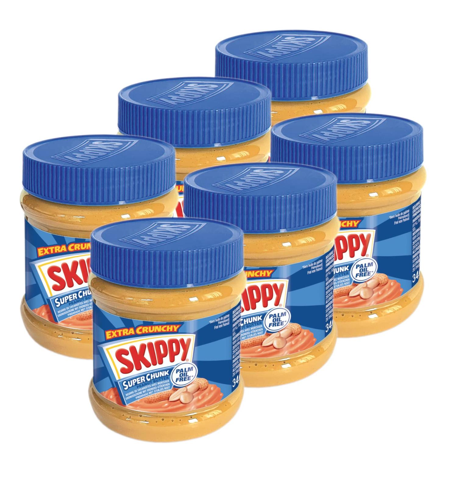 Skippy 6x 340g Super Chunk Peanut Butter - Crunchy No Palm Oil 91% Peanuts Full Flavor | Delicious Peanut Butter 6-Pack - Buy Online on GoSupps.com