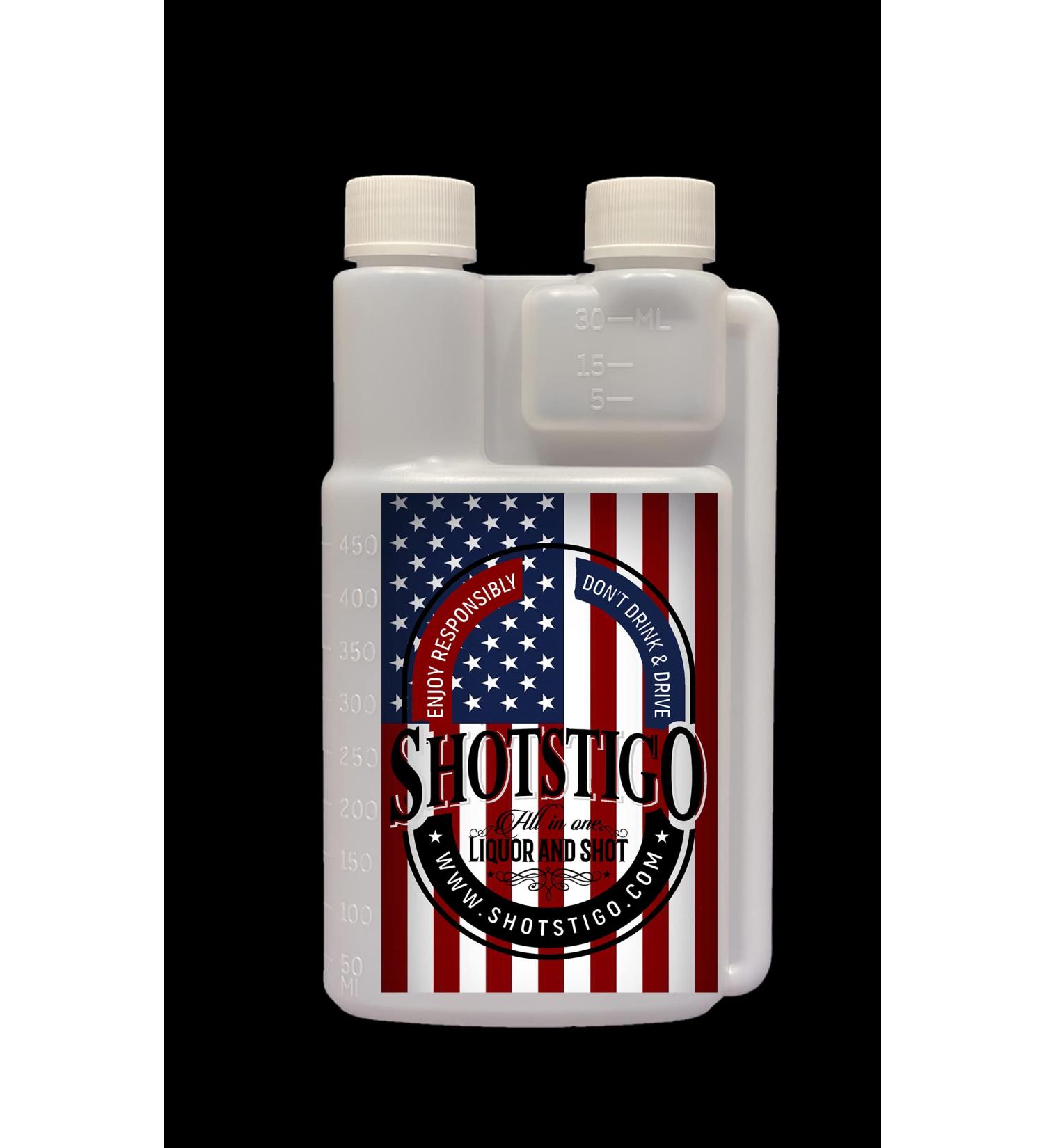 USA Edition Shotstigo 16oz Twin Neck Bottle - Reusable Portable Beverage Dispenser and Shot Glass - Buy Online on GoSupps.com