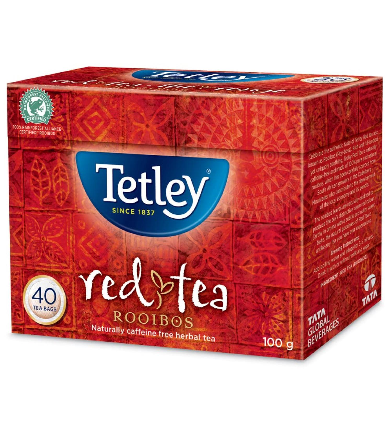 Tetley Rooibos Red Tea - 40 Tea Bags 100 Grams Naturally Caffeine Free - Buy Online on GoSupps.com