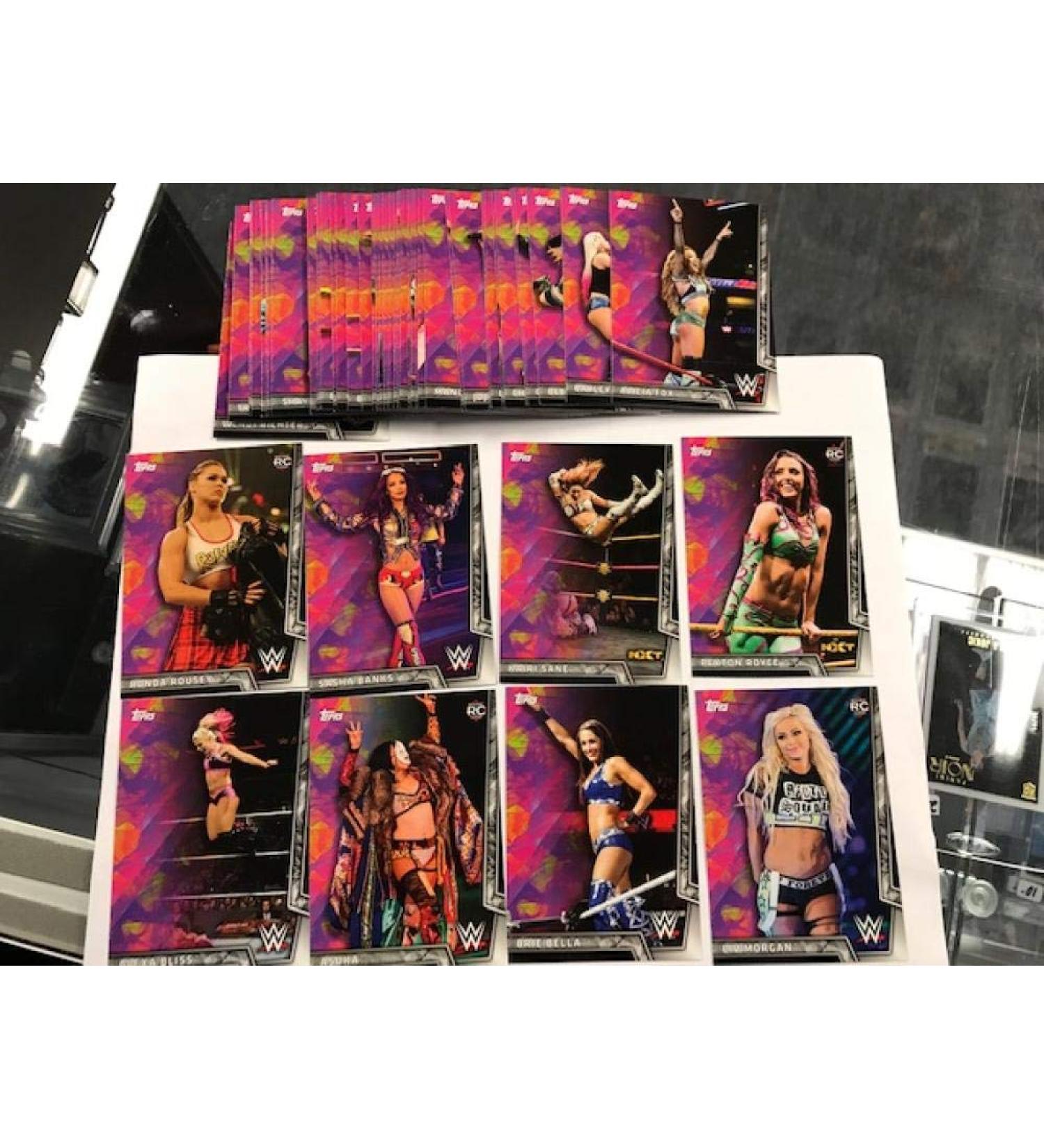 2018 Topps WWE Women's Division Evolution Complete Hand Collated Wrestling Base Set of 50 Cards - Includes Rhonda Rousey's first pack issued WWE Rookie Card. Includes you other favorites like Asuka Alexis Bliss Mandy Rose The Bella Twins Liv Morgan The Ri