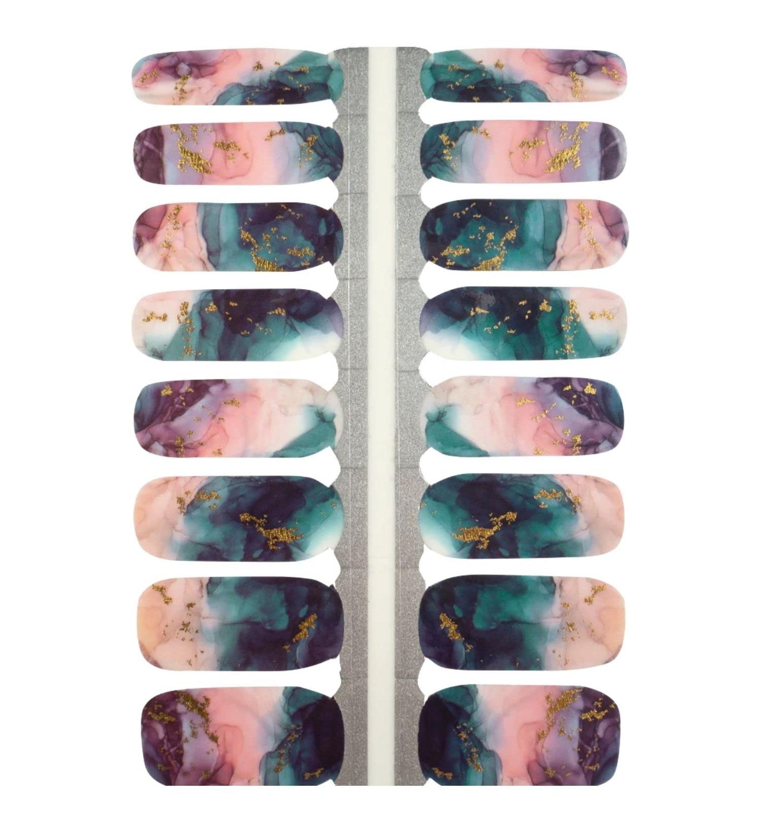 My nails nail foils colorful marble I 16 Ultra-D nne nail polish strip patterns I self-adhesive premium nail art wraps i sticks to natural and painted acrylic gel & shellac nails