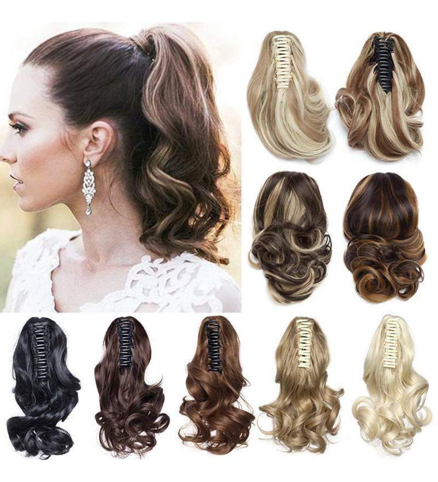 12 Inch Ombre Ponytail Extension | Long Curly Clip-in Claw Hairpiece | Dark Black Synthetic Hair - Real Natural Look - Buy Online on GoSupps.com