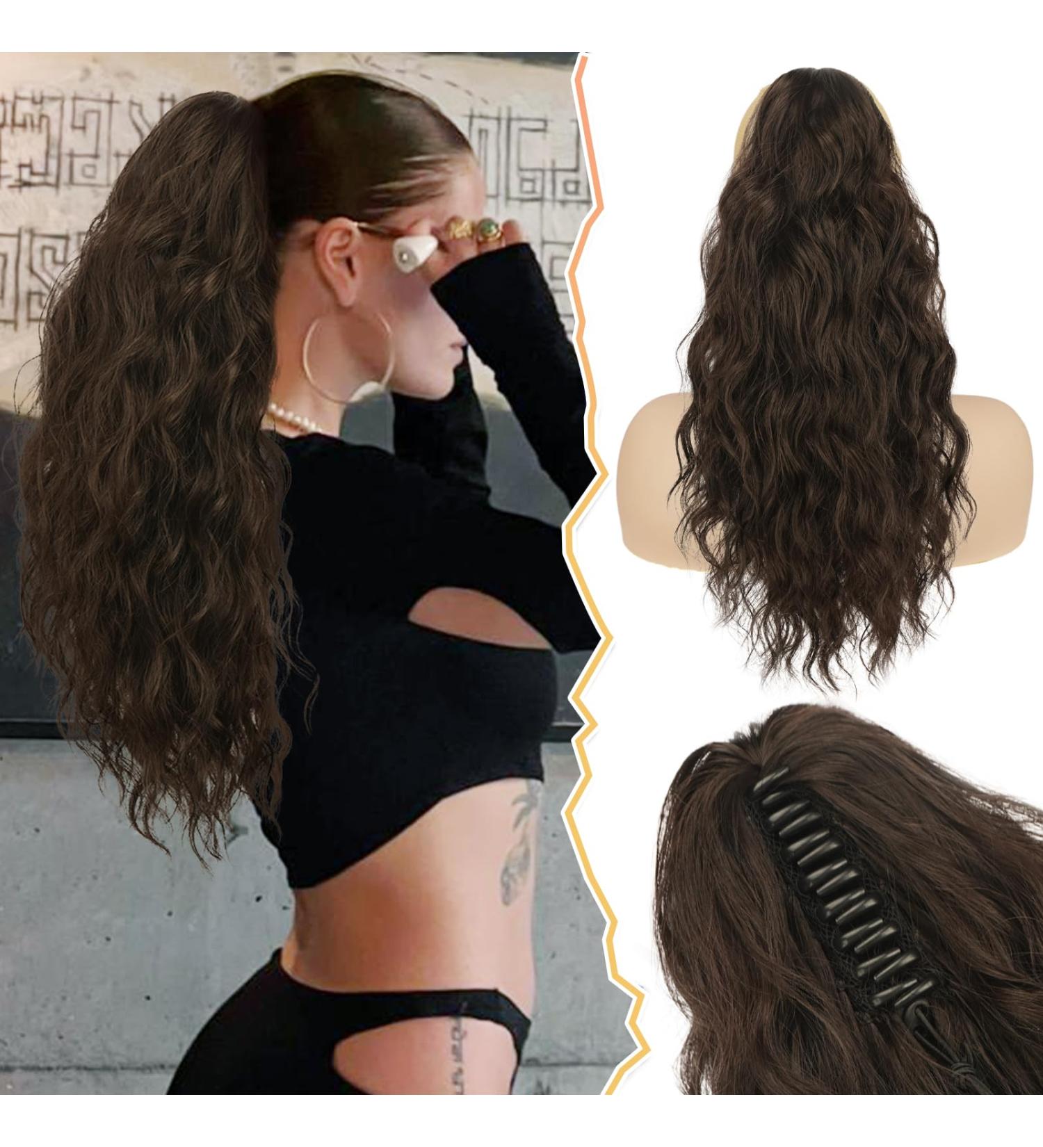 Barsdar 45cm Curly Wavy Clip-in Ponytail Extension - Dark Chocolate Brown Synthetic Hair for Women - Buy Online on GoSupps.com