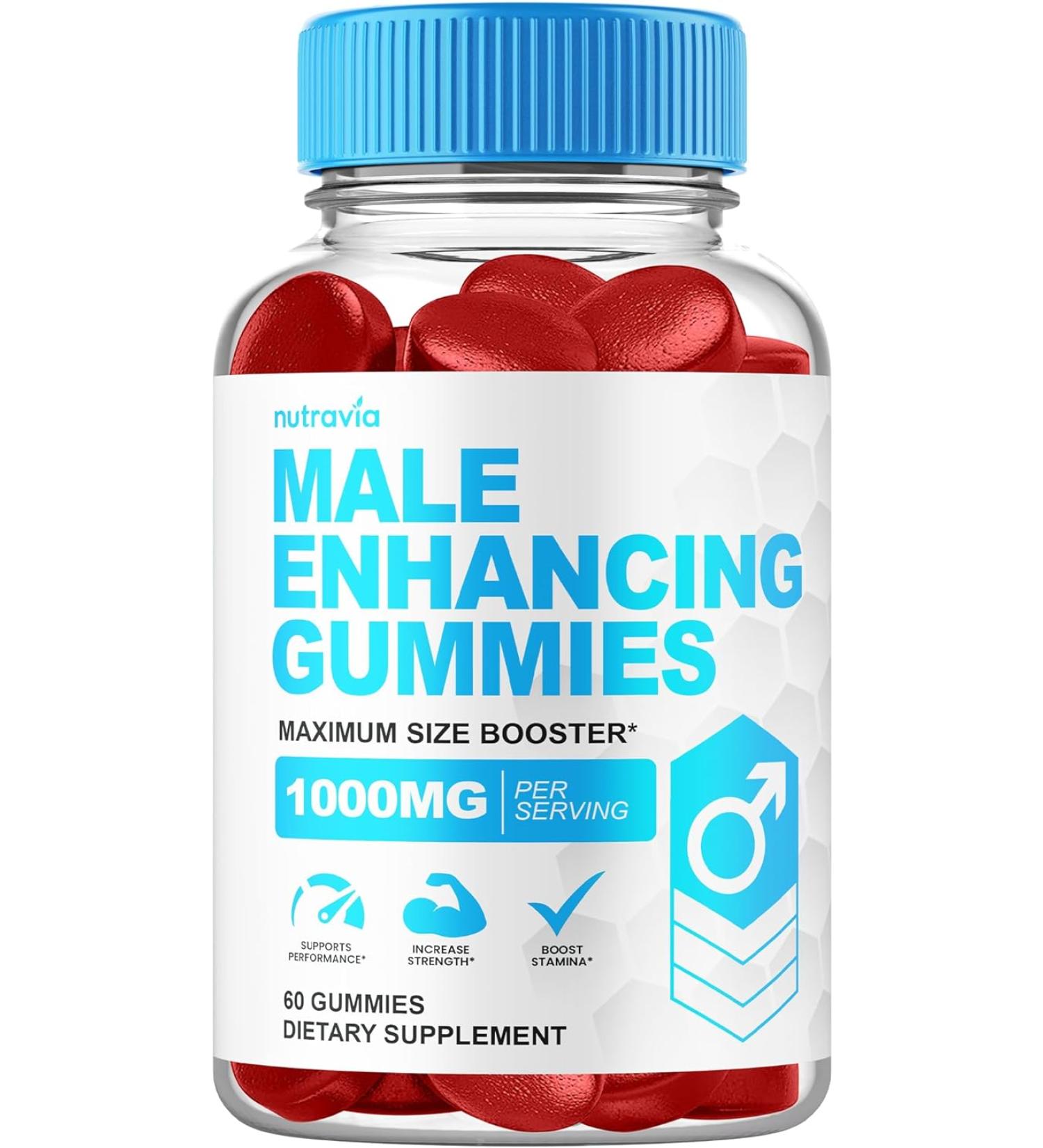 Nutravia Male Enhancing Supplement Gummies - Stamina Test Boost Gummy for Men with Horny Goat Weed Tribulus Maca Root Boost Energy - 60 Gummies - Buy Online on GoSupps.com