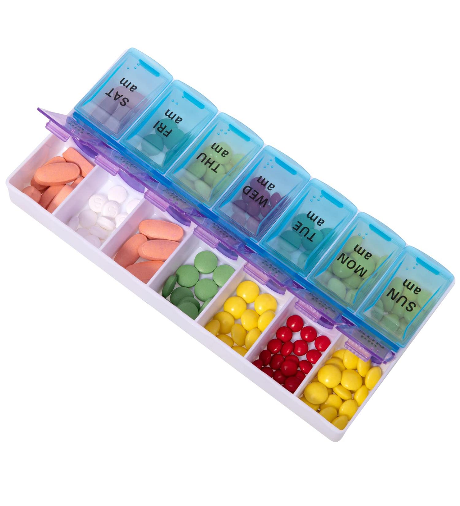 Large 2 Times a Day Weekly Pill Organizer in Blue-purple - AM PM Pill Box Case - 7 Day Pill Container - Buy Online on GoSupps.com