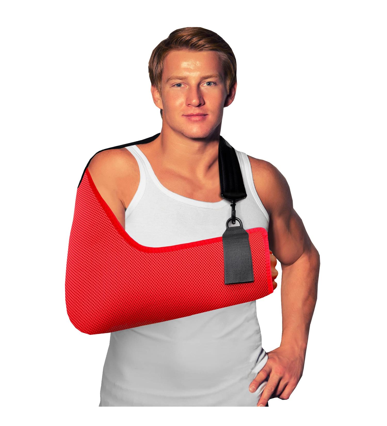 4DflexiSPORT Arm Sling Adult (L red/red trim) Feel Safe Easy to Fit Cooling Fabric Technology Fits R or L. L Red/Red