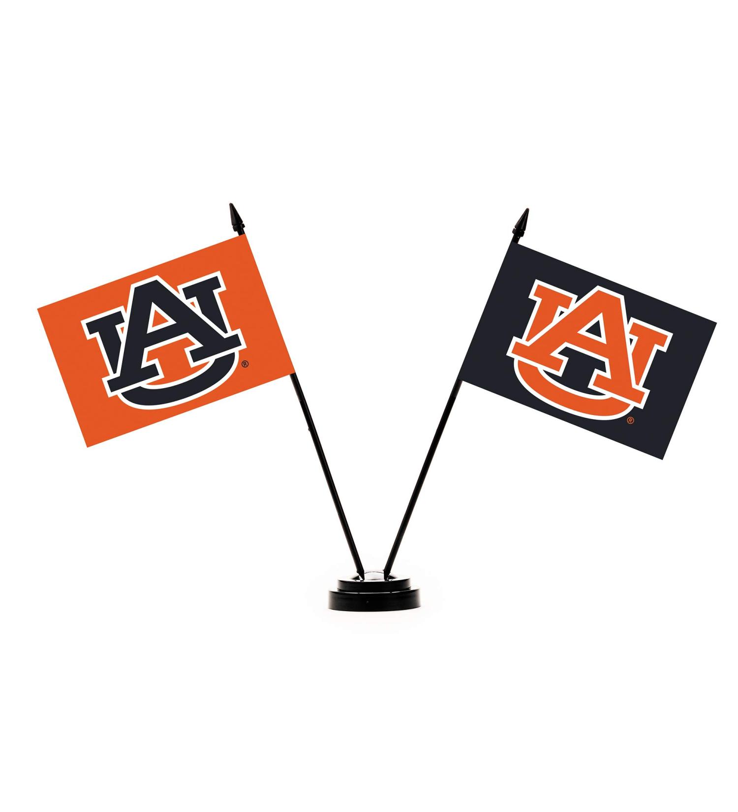 BSI PRODUCTS, INC. - Auburn Tigers 2 Flag Desk Set - AU Football, Basketball, & Baseball Pride - High Durability - 4 x 6 Flags - Round Plastic Base - Man Cave Accessories & Decor - Great Gift Idea