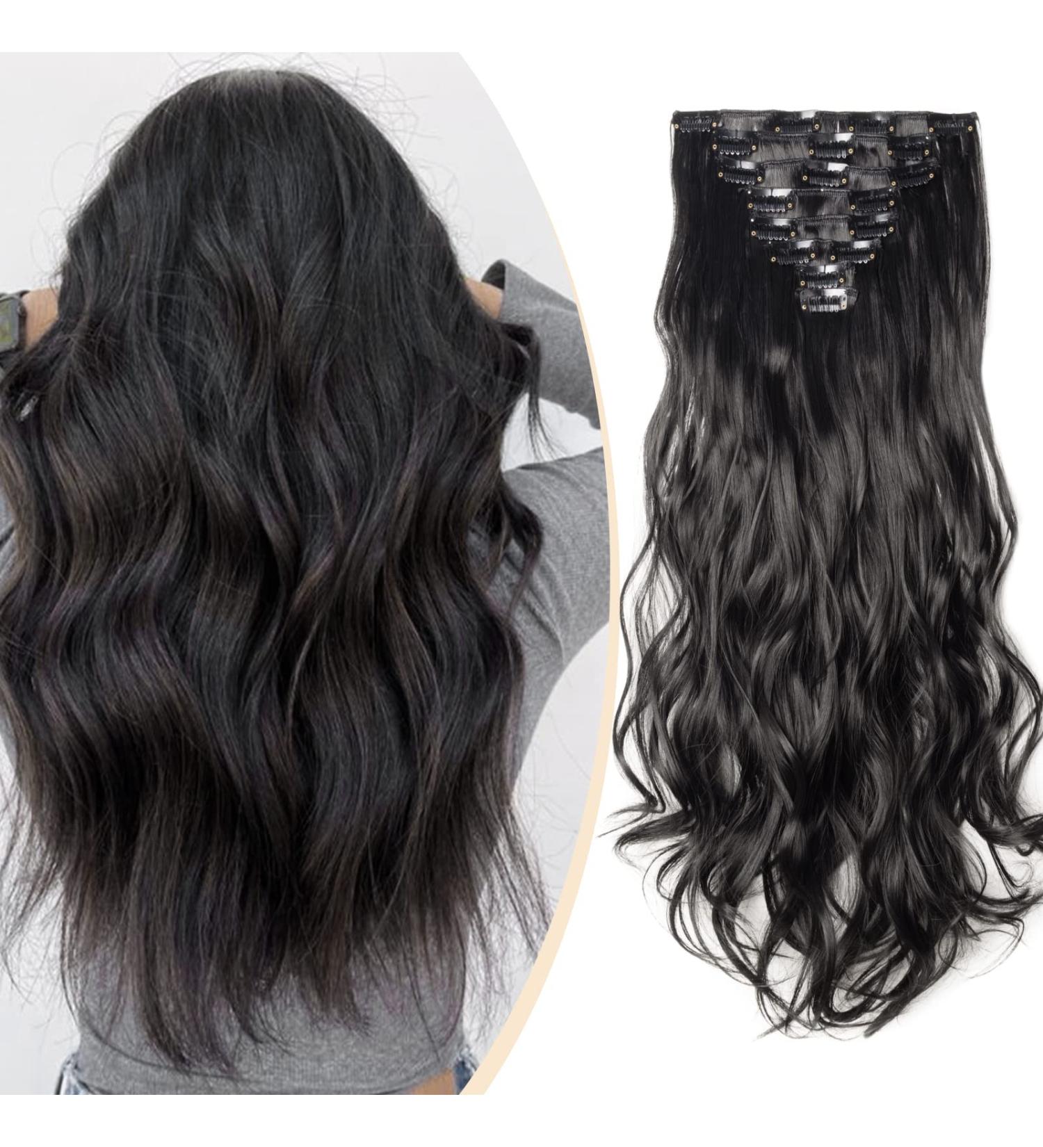 S-noilite 17 Inch Natural Black Clip In Hair Extensions - 8pcs Full Head Set, Curly Style, 60 Colour Options | Sexy Lady Fashion Choice - Buy Online on GoSupps.com