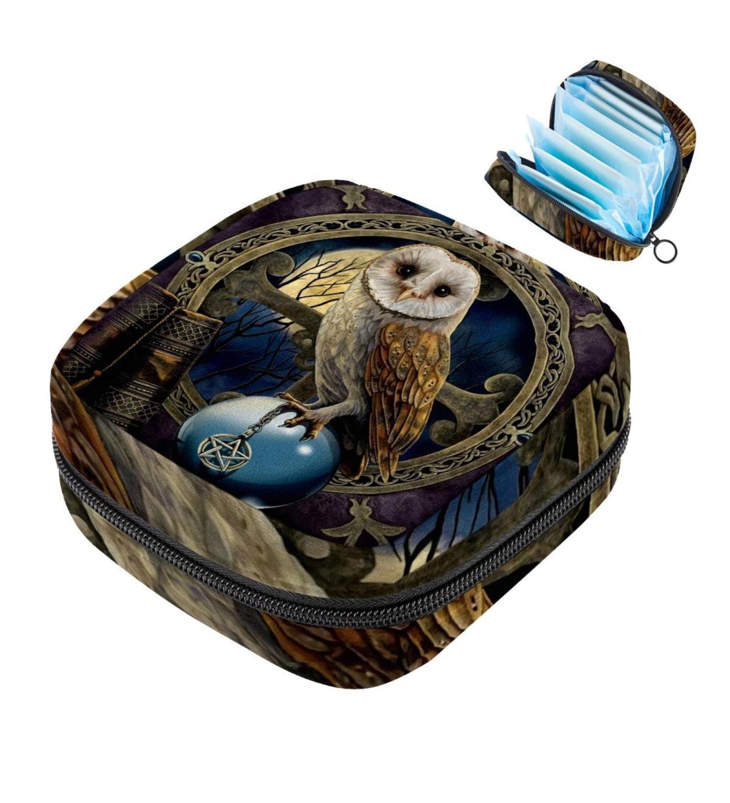 Eco-Friendly Menstruation Pad Bag with Zipper - Stylish Women's Napkin & Tampon Collection Bag featuring Owl Design - Buy Online on GoSupps.com