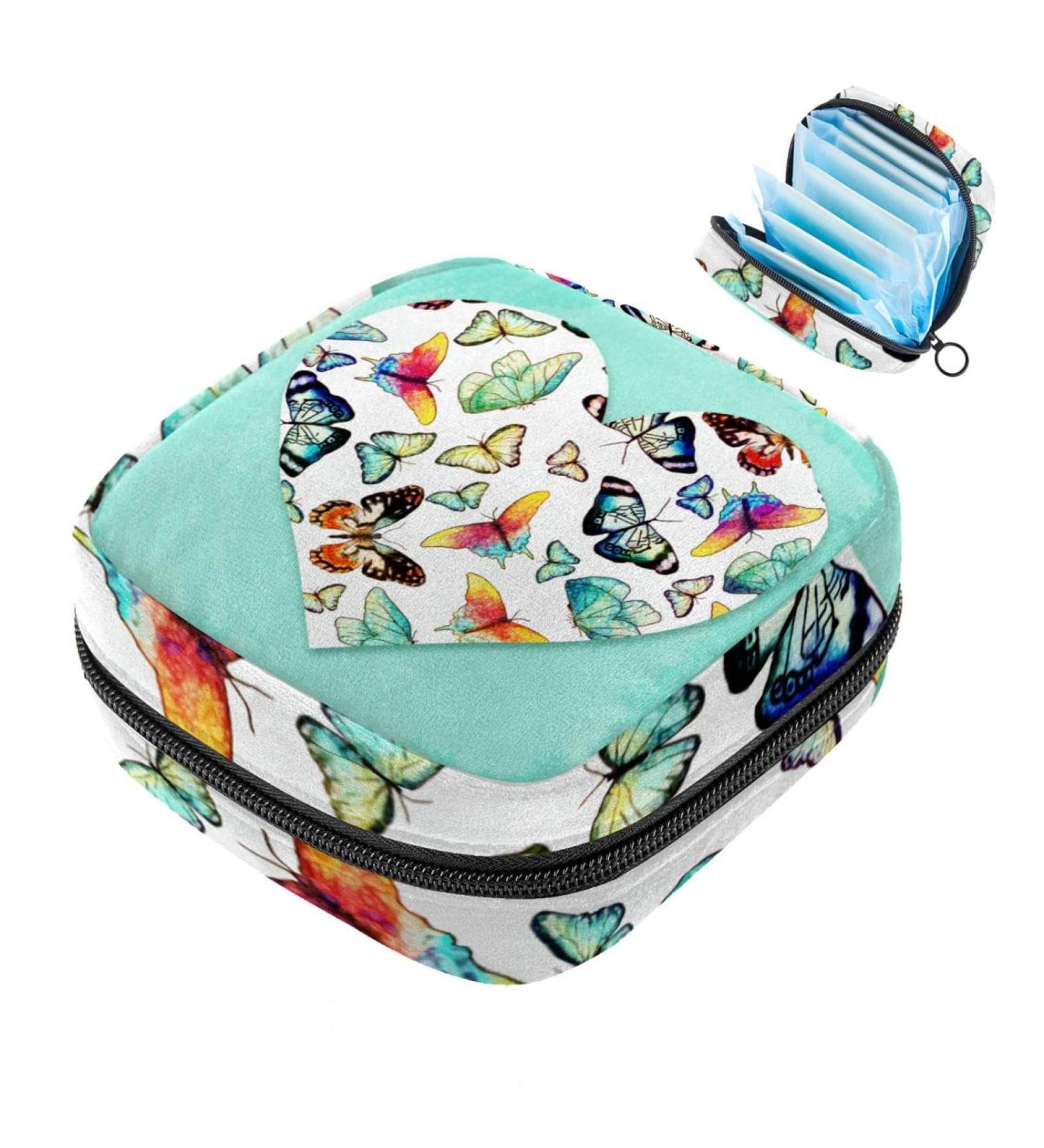 Portable Women's Binding Storage Bags | Menstrual Cup & Pad Pockets for Teens | Butterfly Heart Green Pattern - Buy Online on GoSupps.com