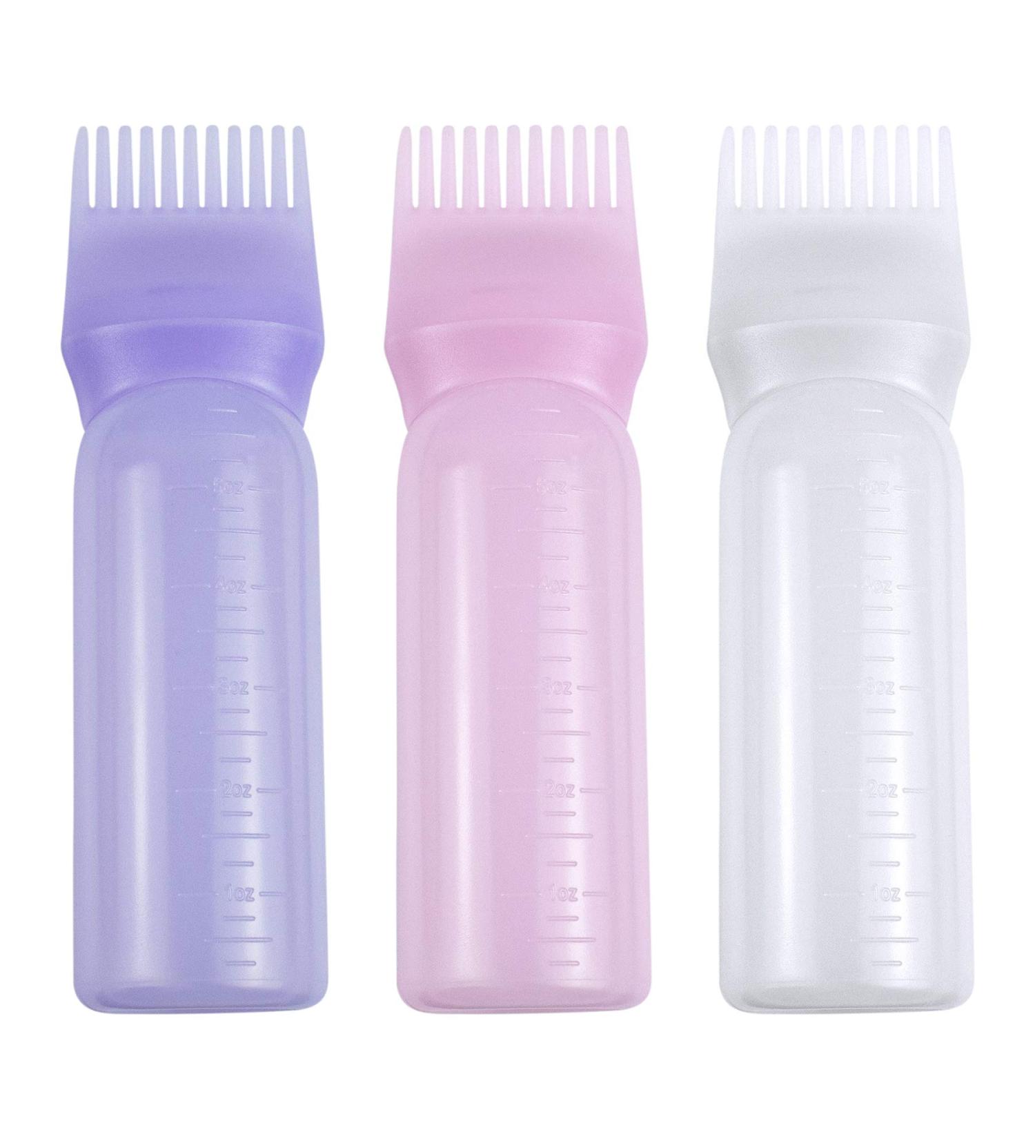 AUEAR 3 Pack Root Comb Applicator Bottle 6oz for Hair Color Dye - Salon Care Plastic Squeeze Bottle with Graduated Scale - 3 Pack Set - Buy Online on GoSupps.com