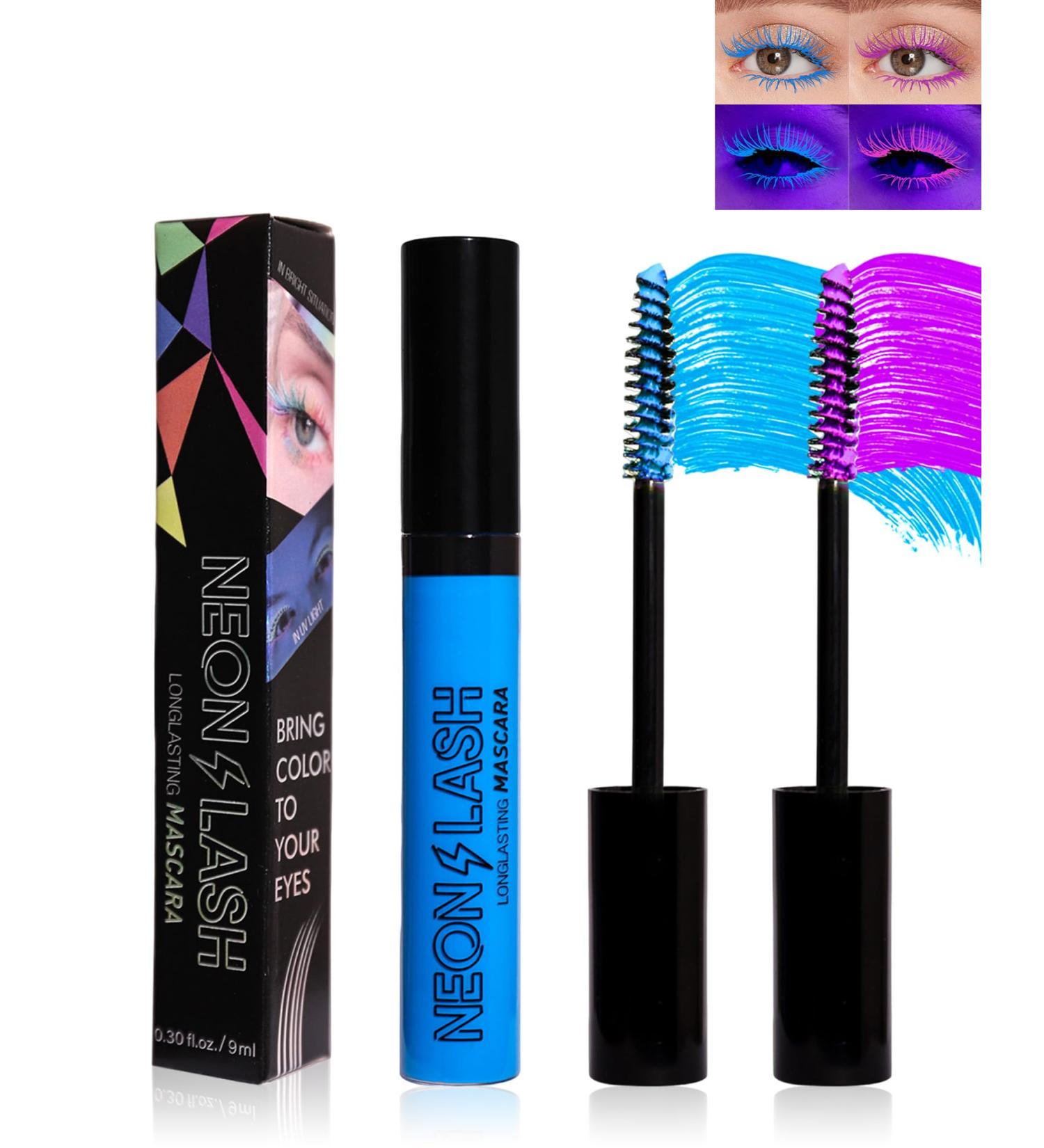 UV Glow Colored Mascara Volume and Length-2Pcs Blue Purple Colorful Neon Mascara for Eyelashes Waterproof Smudge-proof Long Lasting Non Clumping Curling Mascara for Halloween Christmas Parties-05+06 05+06# - Buy Online on GoSupps.com