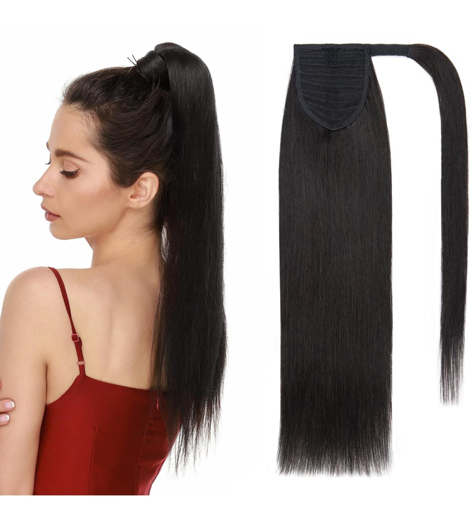 SEGOHAIR Wrap Around Ponytail Human Hair Clip in Ponytail Hair Extensions 14 inch Long Straight One Piece Clip in Hairpieces Human Hair Extensions-Off-Black Hair Extensions 14inch 1B - Buy Online on GoSupps.com