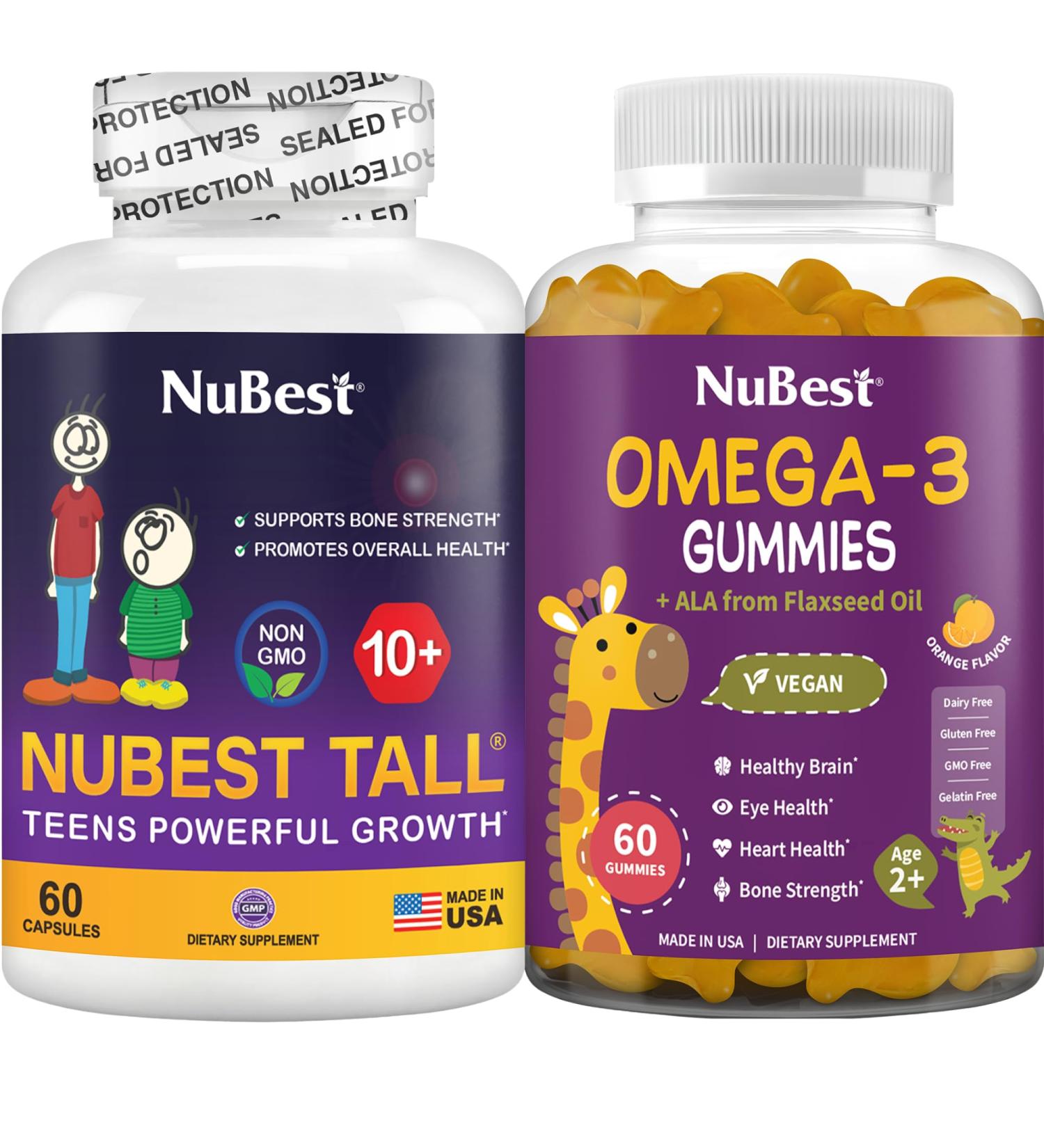 NuBest Bundle Bone Growth and Brain Growth Tall 10+ Bone Health Capsules and Omega-3 Gummies for Kids & Teens - Buy Online on GoSupps.com