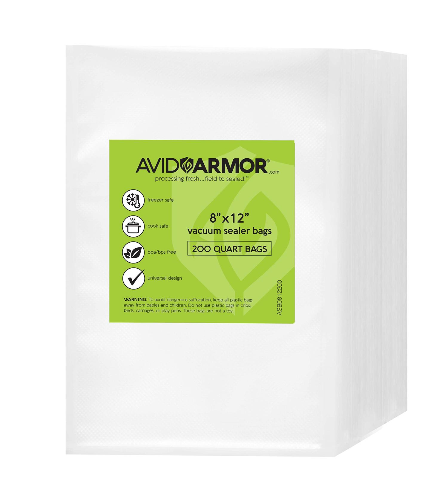 Avid Armor Quart Size Vacuum Sealer Bags - 200 Pack, BPA Free, Heavy Duty, Commercial Grade - for FoodSaver, Seal a Meal, Universal Pre-Cut Bags - Freezer & Sous Vide Safe - Buy Online on GoSupps.com