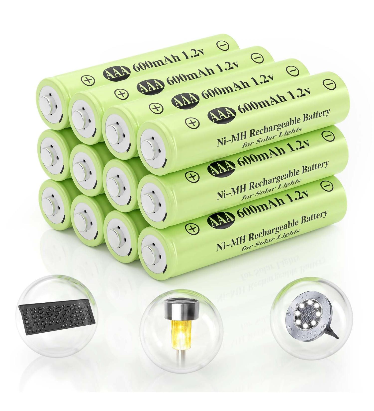 AAA Ni-MH 1.2V Rechargeable Batteries - 600mAh Low Self-Discharge for Solar Lights (12 Pack) - Ideal for Outdoor & Solar String Lights - Buy Online on GoSupps.com