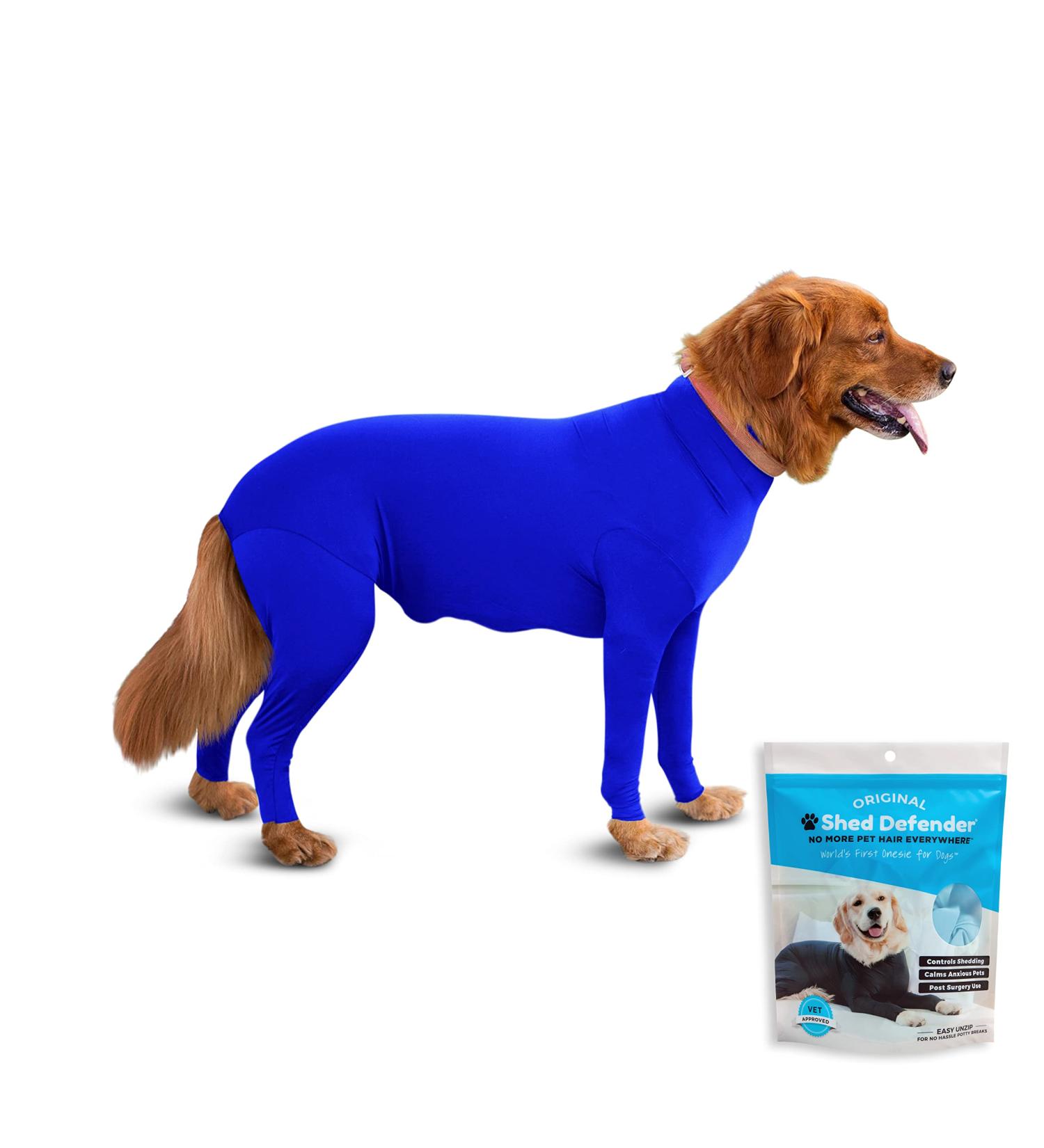 Shed Defender Body Suit for Dogs - Original Anti-Shedding Shirt & Recovery Jumpsuit | Calming Dog Onesie Car Seat Cover E-Collar | XS Royal Blue (5-8kg) - Buy Online on GoSupps.com