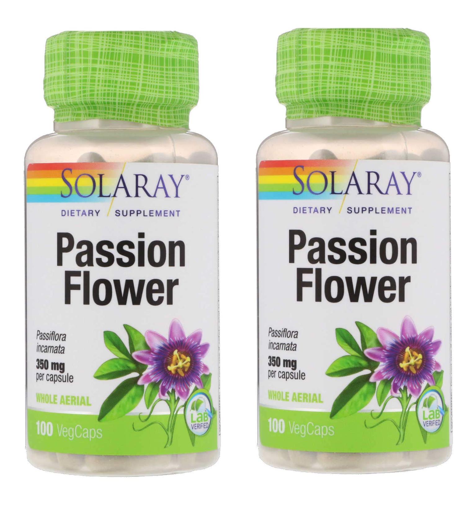 SolaRay Passion Flower (Passiflora Incarnata, Aerial with Blossoms) 350 Milligrams (100 VegCaps) Pack of 2