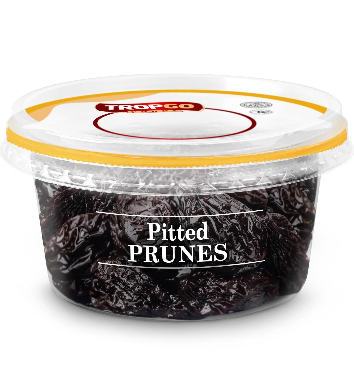 Tropgo Pitted Prunes 220g - Dried Fruit in Resealable and Recyclable Tub - Quick Energy Boost & Wholesome Trail Mix - Ready-to-Eat Dehydrated Fruit Snacks for Kids and Adults - Buy Online on GoSupps.com