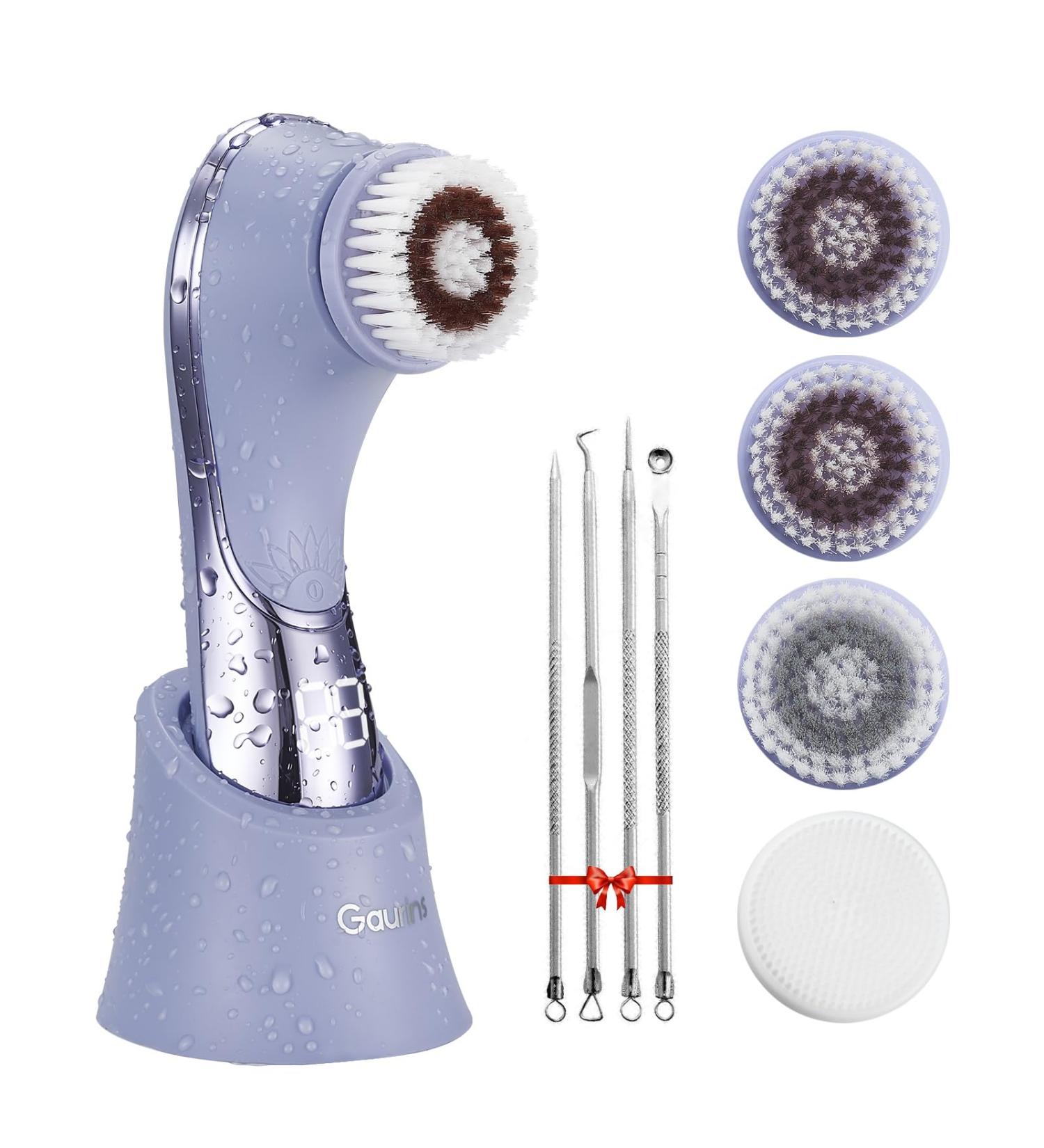 Rechargeable IPX7 Waterproof Facial Cleansing Brush - Electric Spin Exfoliator for Deep Cleansing & Blackhead Removal - Purple Face Scrubber & Massager - Buy Online on GoSupps.com