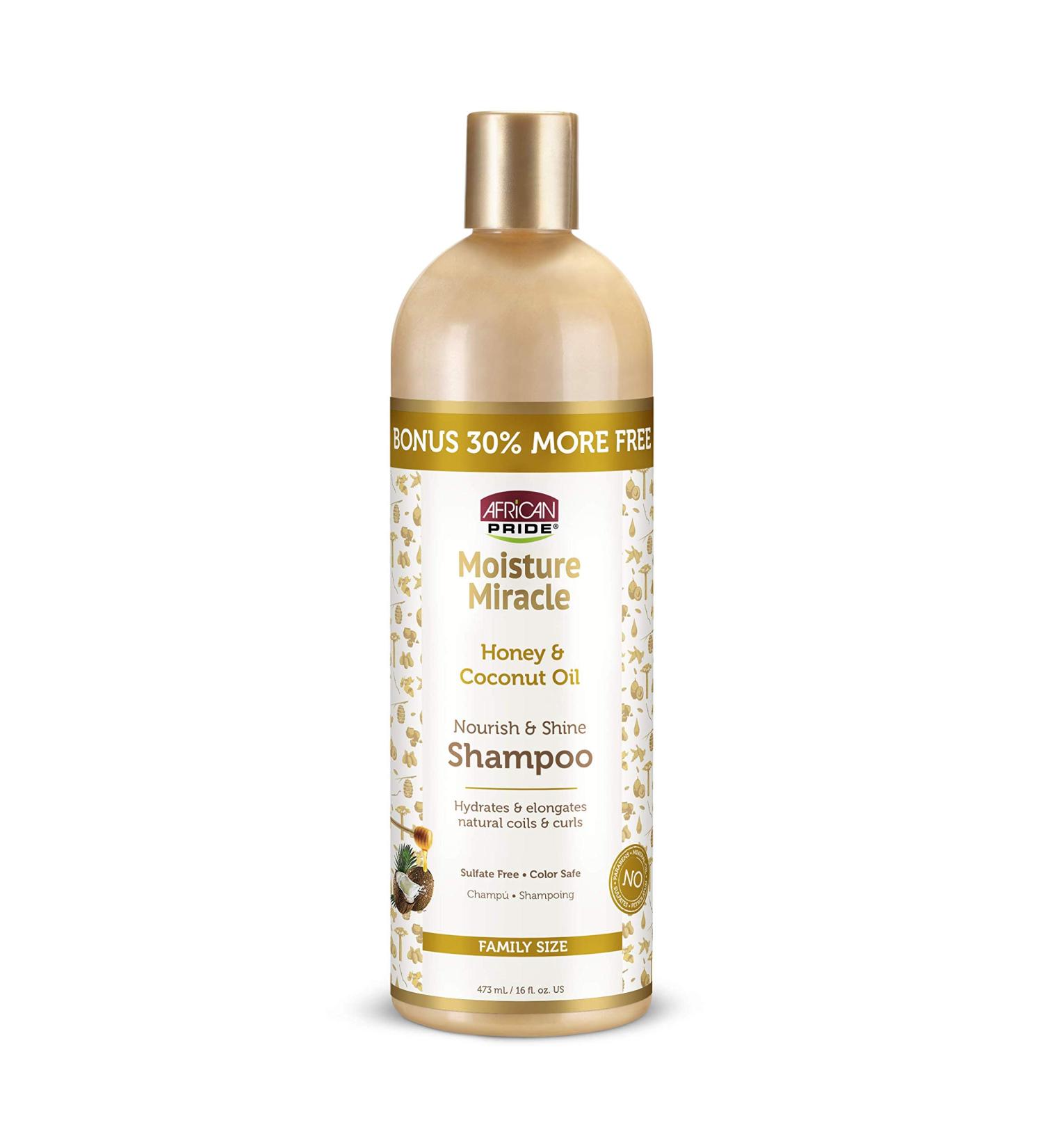 African Pride Moisture Miracle Honey & Coconut Oil Shampoo - 16 oz Family Size, Sulfate-Free, Color Safe for Natural Coils & Curls - Buy Online on GoSupps.com