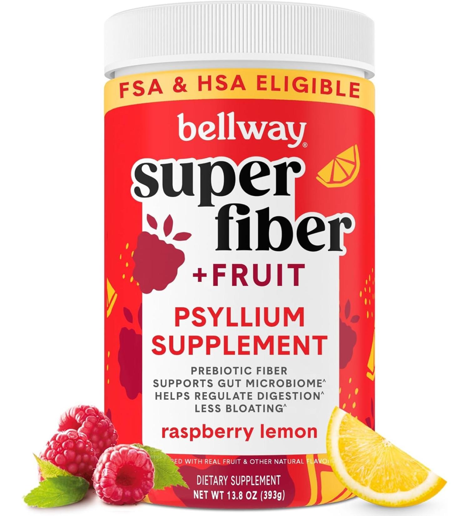 Bellway Super Fiber Powder + Fruit, Sugar Free Organic Psyllium Husk Powder Fiber Supplement for Regularity, Bloating Relief & Digestive Health, Plant-Based, Raspberry Lemon (50 Servings) - Buy Online on GoSupps.com