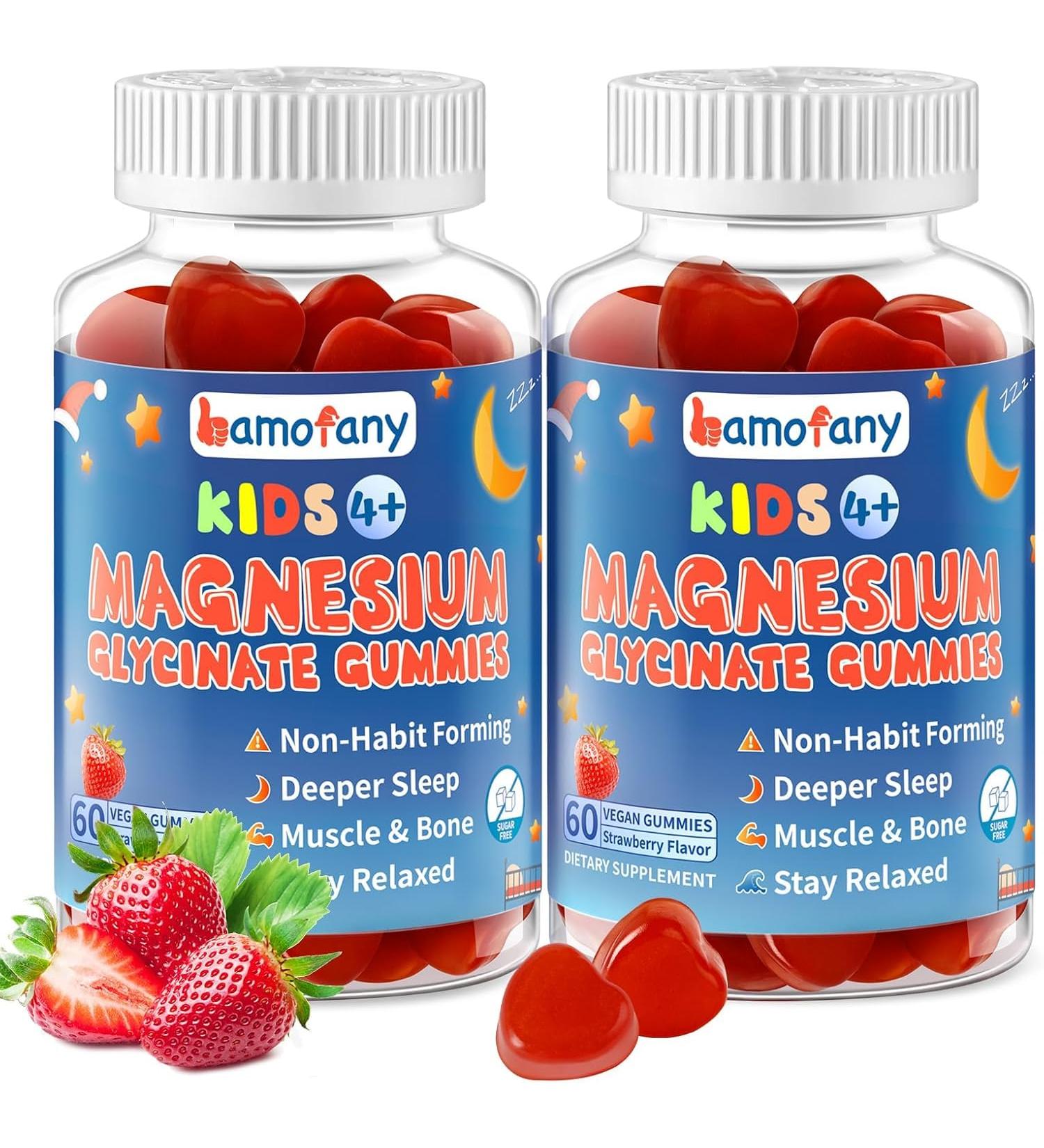 Bamofany Kids Magnesium Glycinate Gummies - 120 Count Double Pack - Sugar Free Calm & Sleep Support for Kid with Vitamin D3, B6 & L-Theanine - Melatonin Free - Vegan (250mg Per Gummy) - Buy Online on GoSupps.com