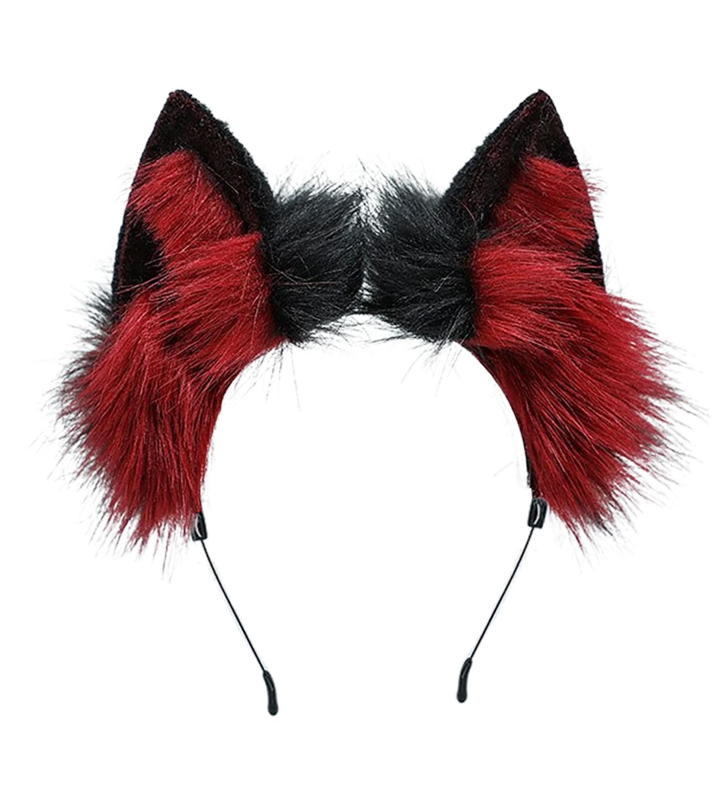 Furry Fox Wolf Cat Ears Headwear for Cosplay Party - Red Black - Buy Online on GoSupps.com