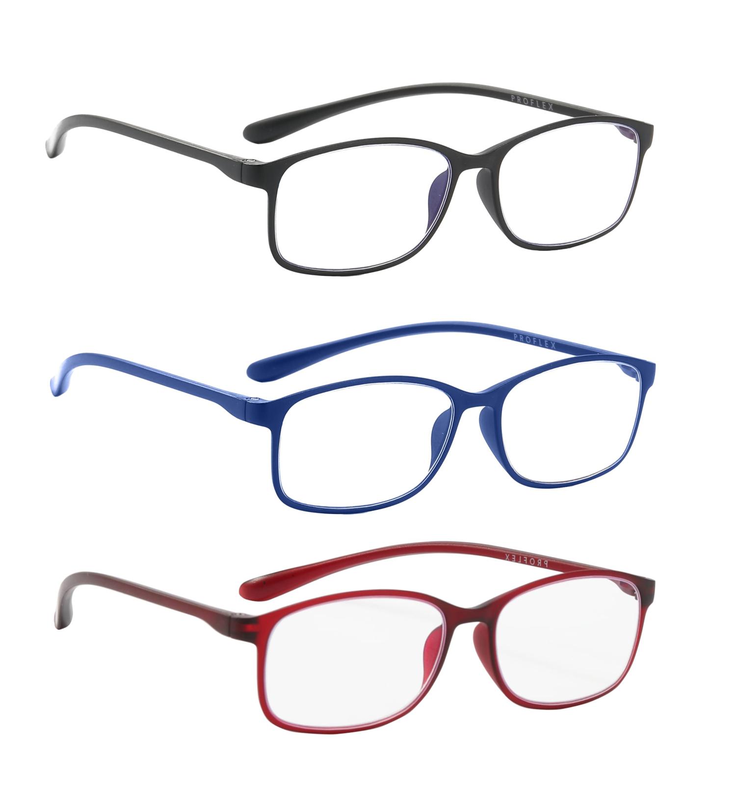 PROFLEX BluOptix Blue Light Blocking Reading Glasses | Lightweight, Flexible, Scratch Resistant | Unisex Computer Screen Technology | Black Blue&Red | Dioptres +0.0 to +4.0 - Buy Online on GoSupps.com