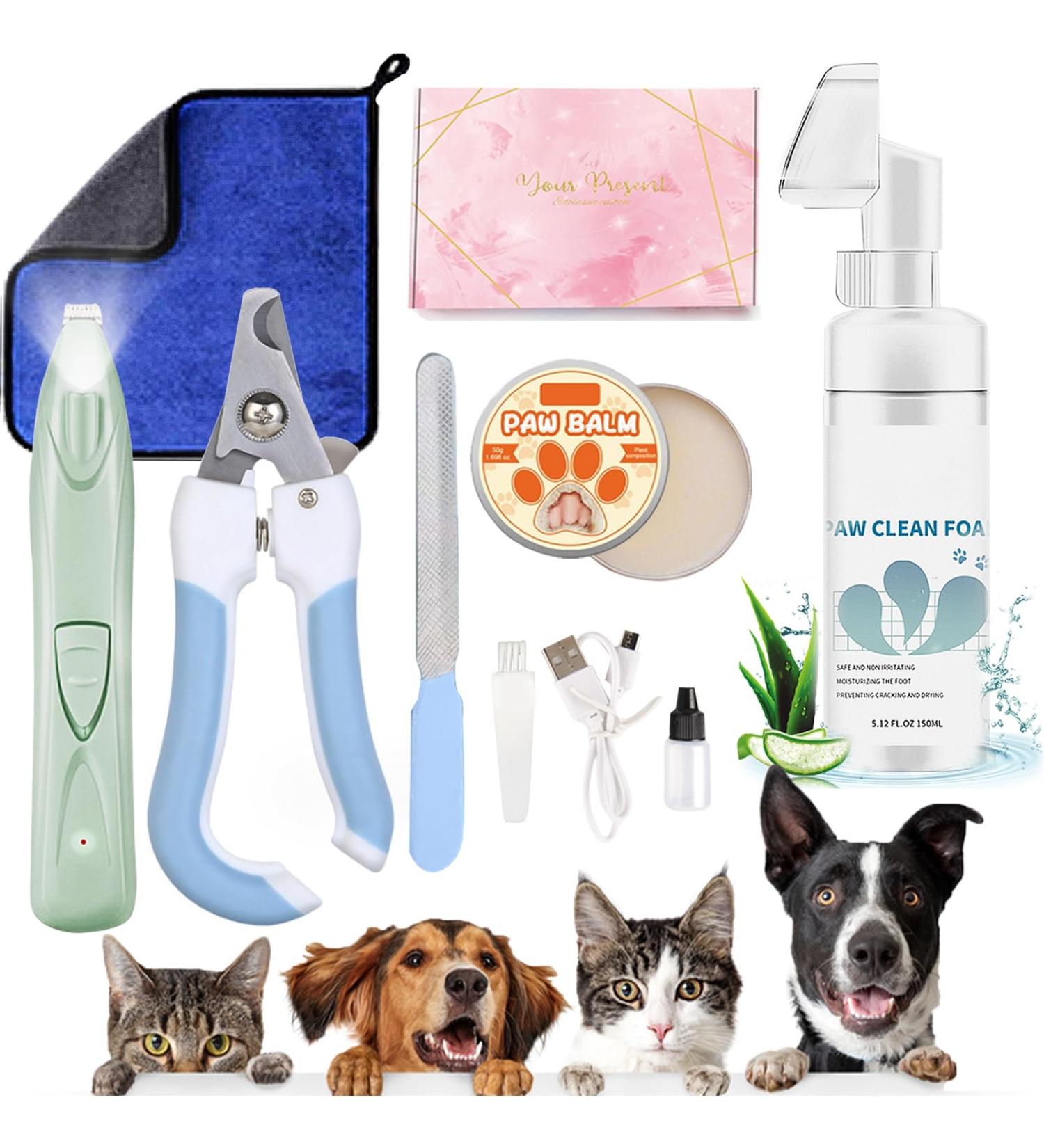 Dog Paw Cleaner Set - 150ml Foam Microfiber Towel Balm & LED Nail Trimmer | International Shipping - Buy Online on GoSupps.com