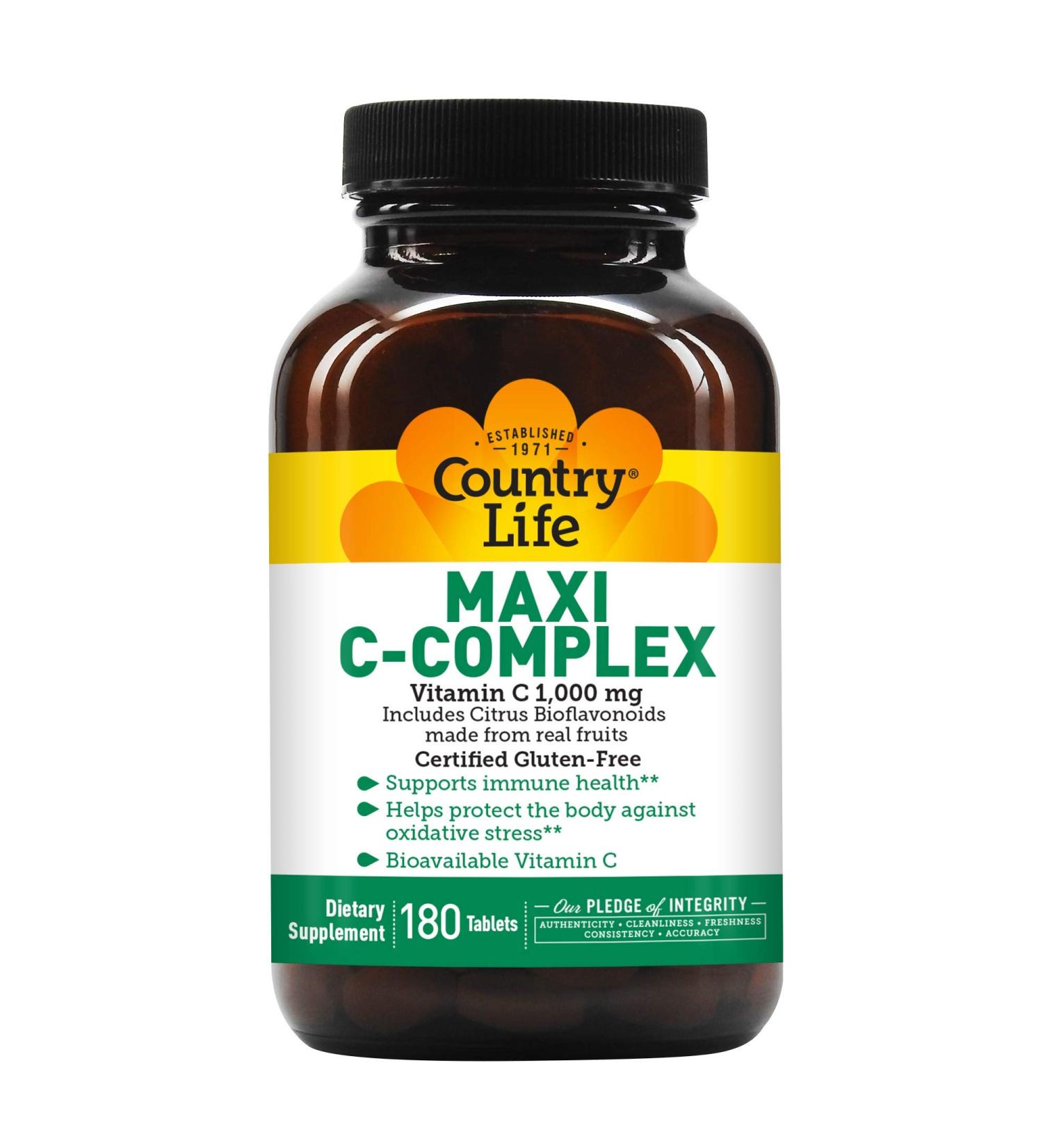Country Life Maxi C-Complex 1000 mg - 180 Tablets | High Potency Vitamin C Supplement - Buy Online on GoSupps.com