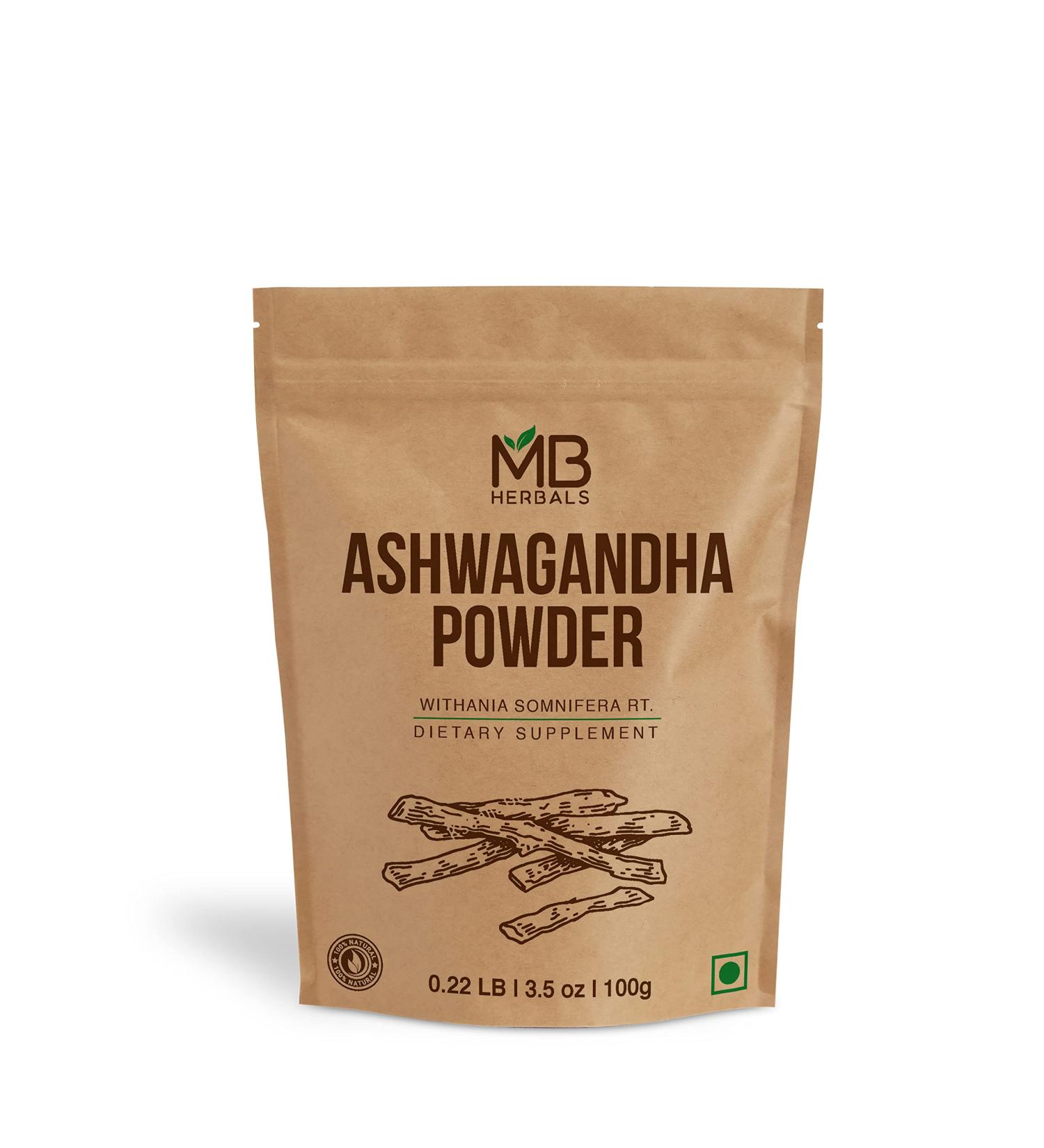 MB Herbals Pure Ashwagandha Powder 100 Gram (3.5 oz) | Withania somnifera Root Powder