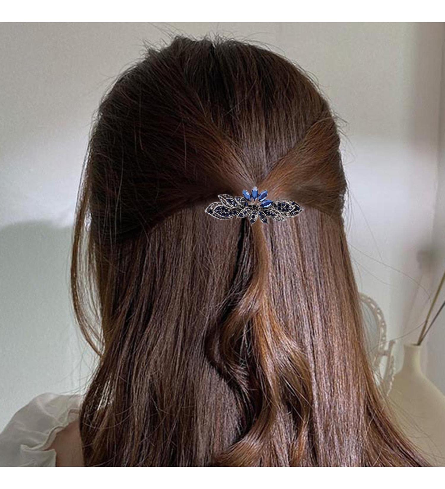 Aneneiceera Blue Crystal Wedding Hair Clip Barrette Molan Rhinestone Black Hair Barrette Clips Bling Bridal Headpieces Head Clip Headwear Crystal Bride Hair Accessories for Women and Girls (Lotus) - Buy Online on GoSupps.com