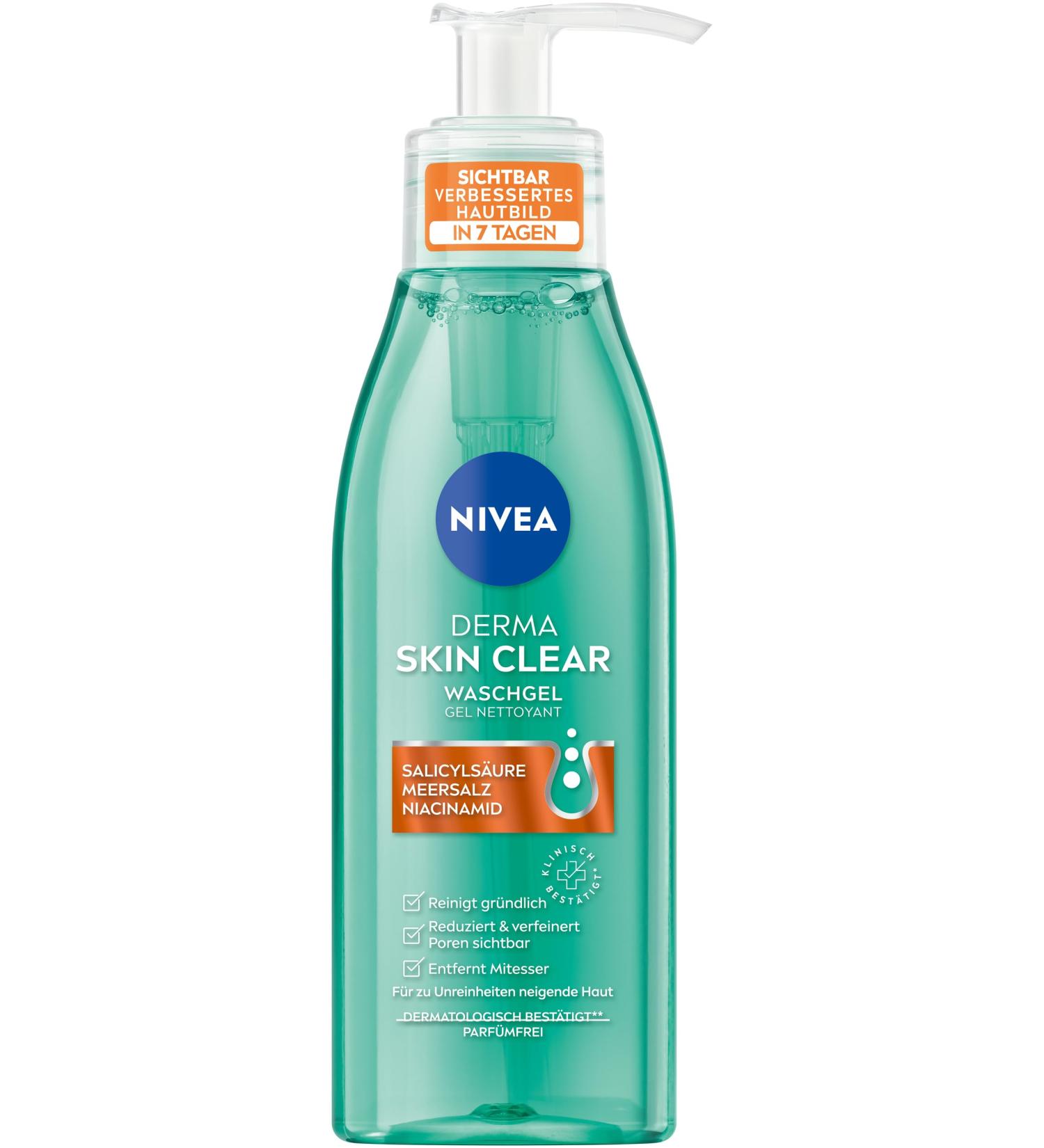 NIVEA NIVEA Derma Skin Clear Cleansing Gel cleanser for a visibly improved complexion effective facial cleansing for impure skin with salicylic acid and niacinamide (150 ml)