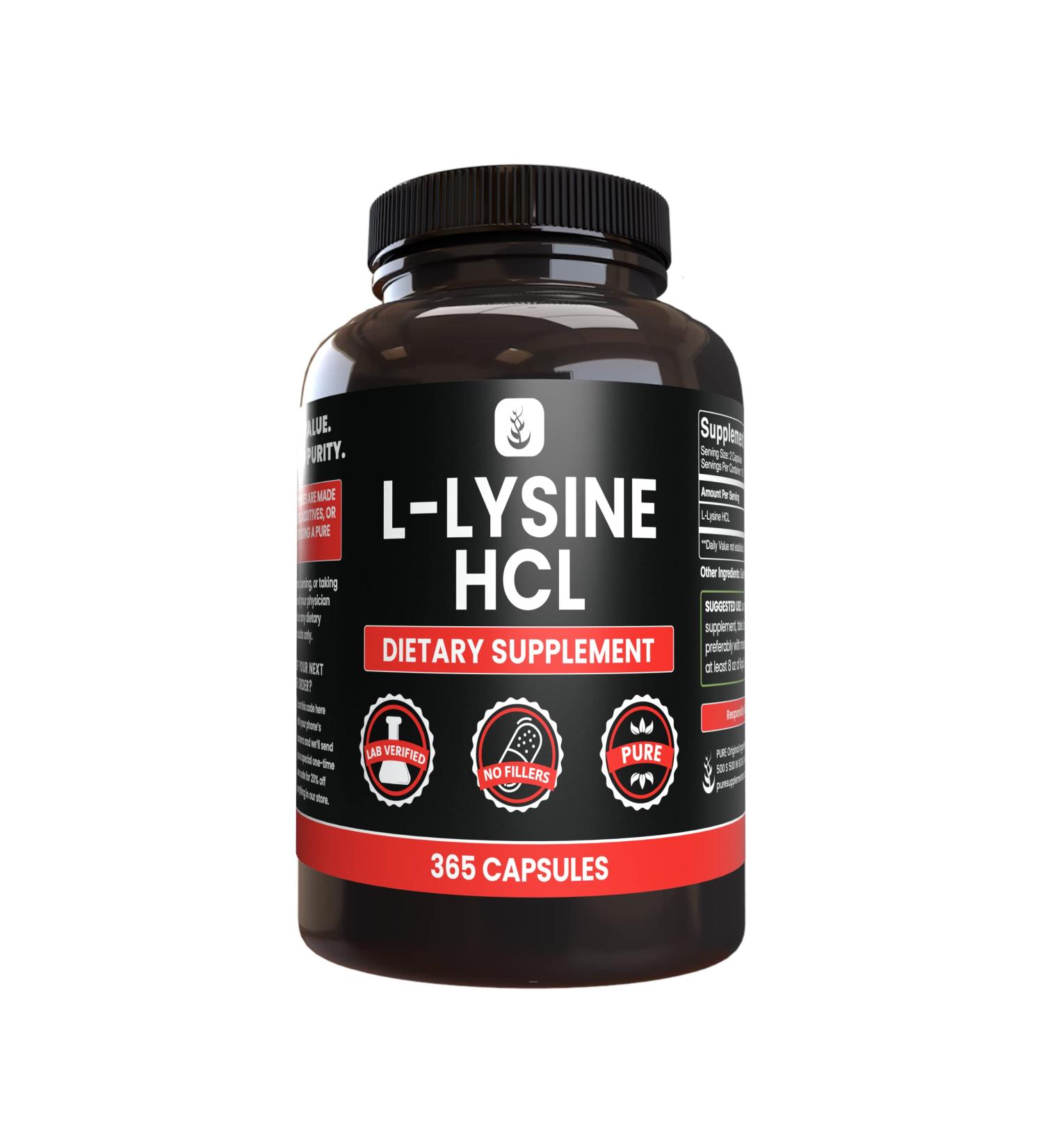 Buy PURE ORIGINAL INGREDIENTS L-Lysine HCl - 365 Capsules No Fillers Lab Verified - Pure & High Quality Supplement for Immune Support - Buy Online on GoSupps.com