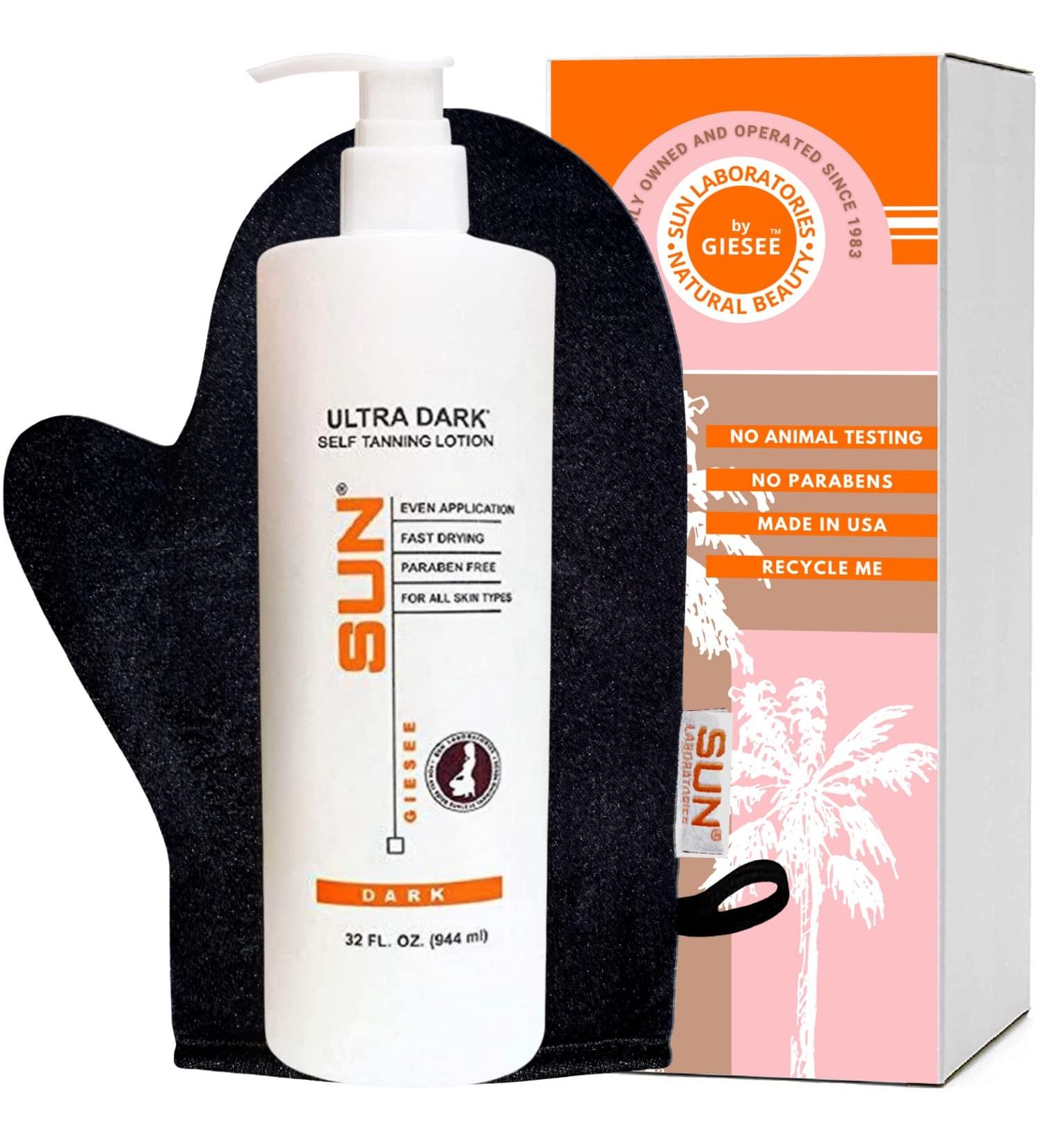 Sun Laboratories Ultra Dark Sunless Tanning Lotion + Mitt - 32 fl oz Bottle - Golden Glow - Dark - Buy Online on GoSupps.com
