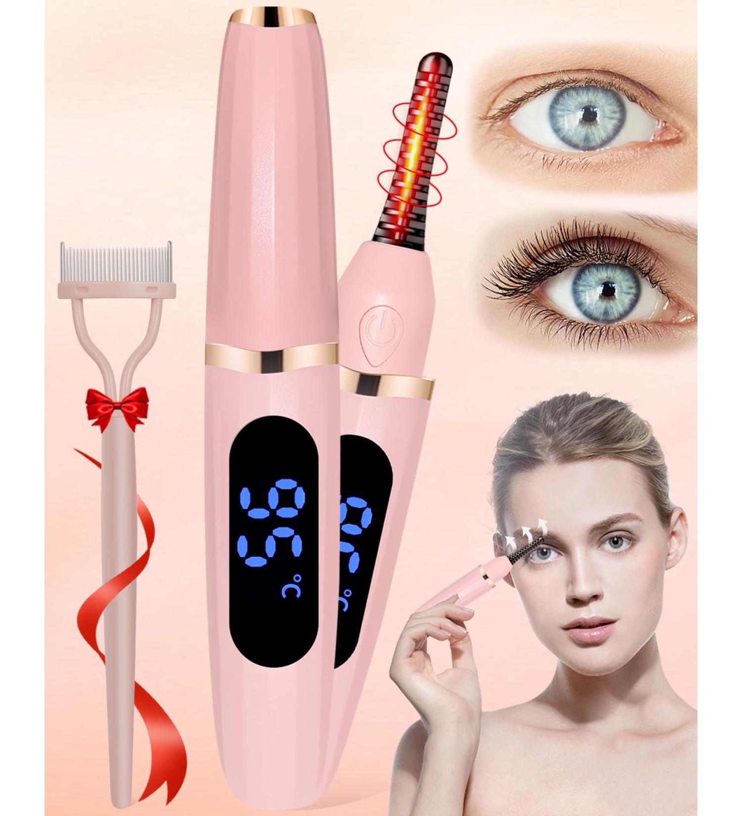 Heated Eyelash Curler with Comb - USB Rechargeable 3 Temp Settings LED Display | Long-Lasting Natural Curls | Perfect Women s Gift - Pink-4867 - Buy Online on GoSupps.com