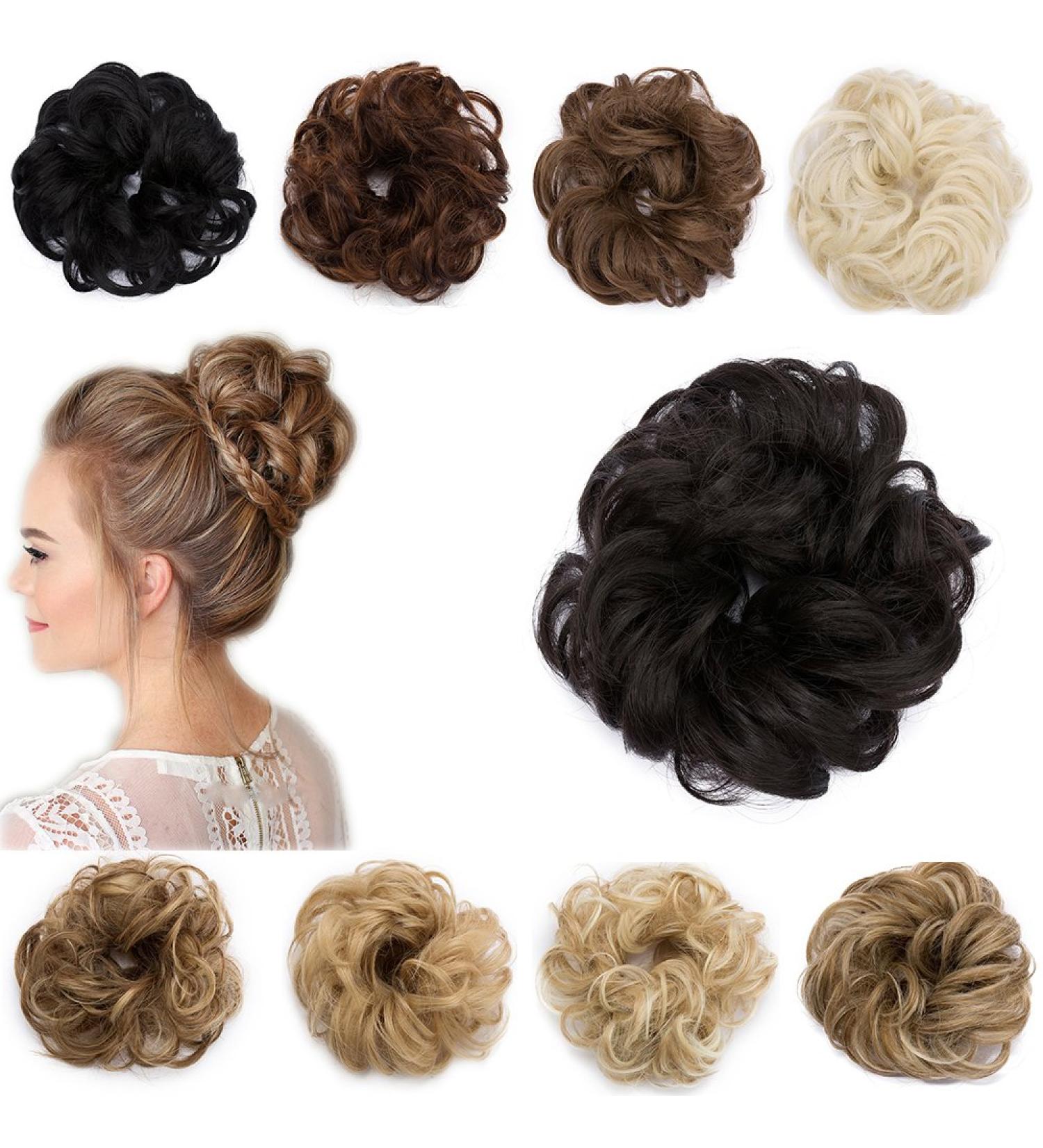 Medium Brown Wavy Hair Bun Updo Extension | Messy Bun Chignon Ribbon Ponytail Donut | 30g Curly Hairpiece - Buy Online on GoSupps.com