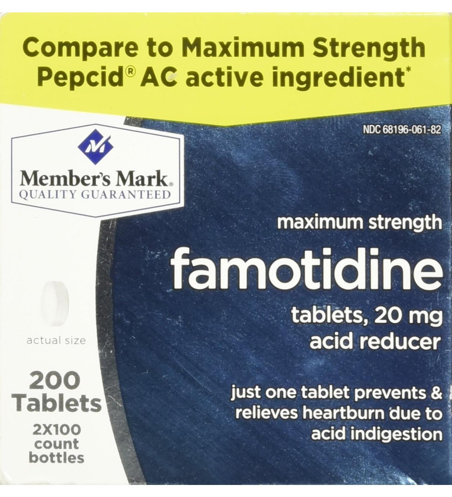 Famotidine 20mg 200 Tablets in 2-100 ct Bottles by Member's Mark