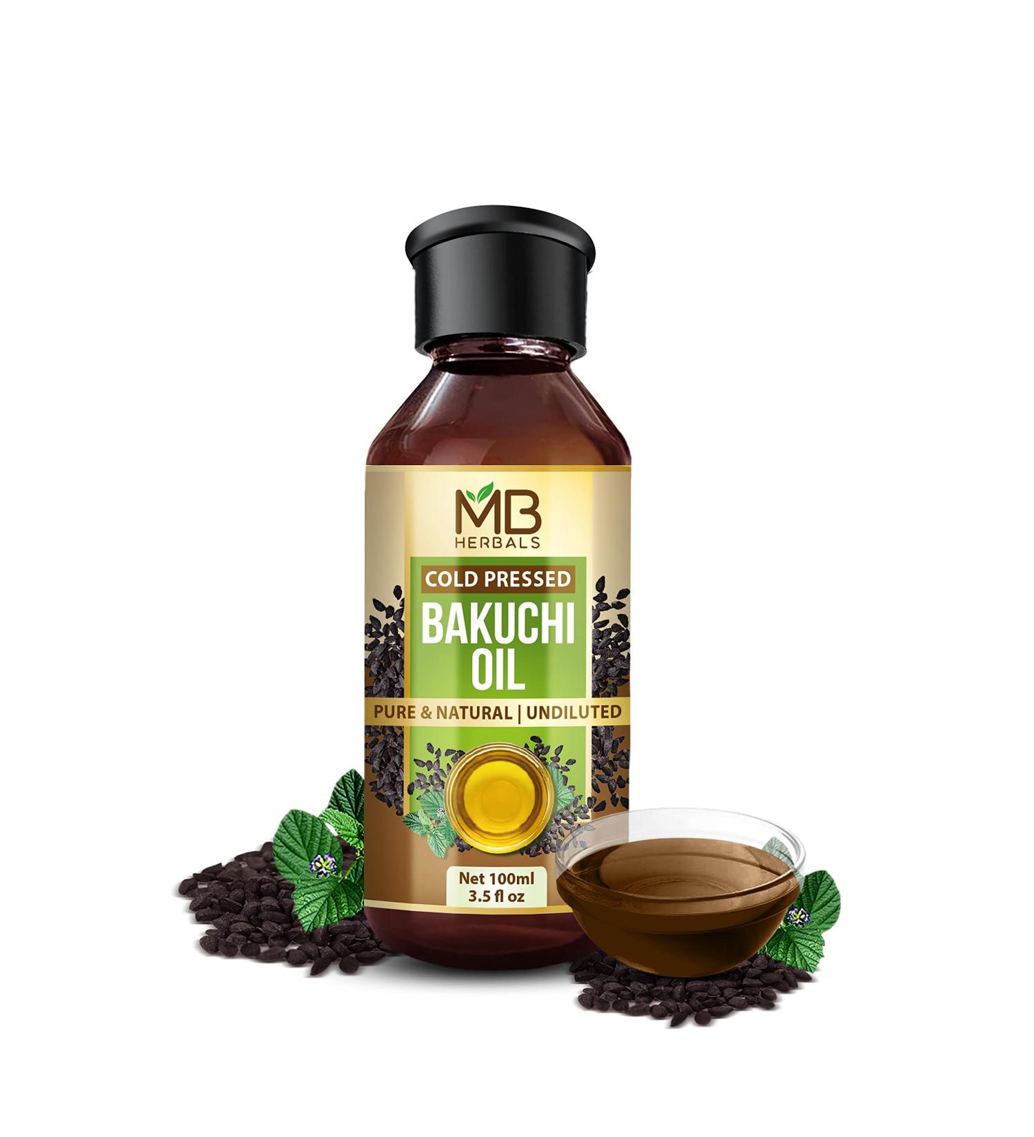 MB Herbals Bakuchi Oil 100ml (3.5 fl.oz) - 100% Pure Psoralea corylifolia Oil | Cold Pressed for External Use | Babchi Oil for Skin & Hair | Dilute Before Use - Buy Online on GoSupps.com