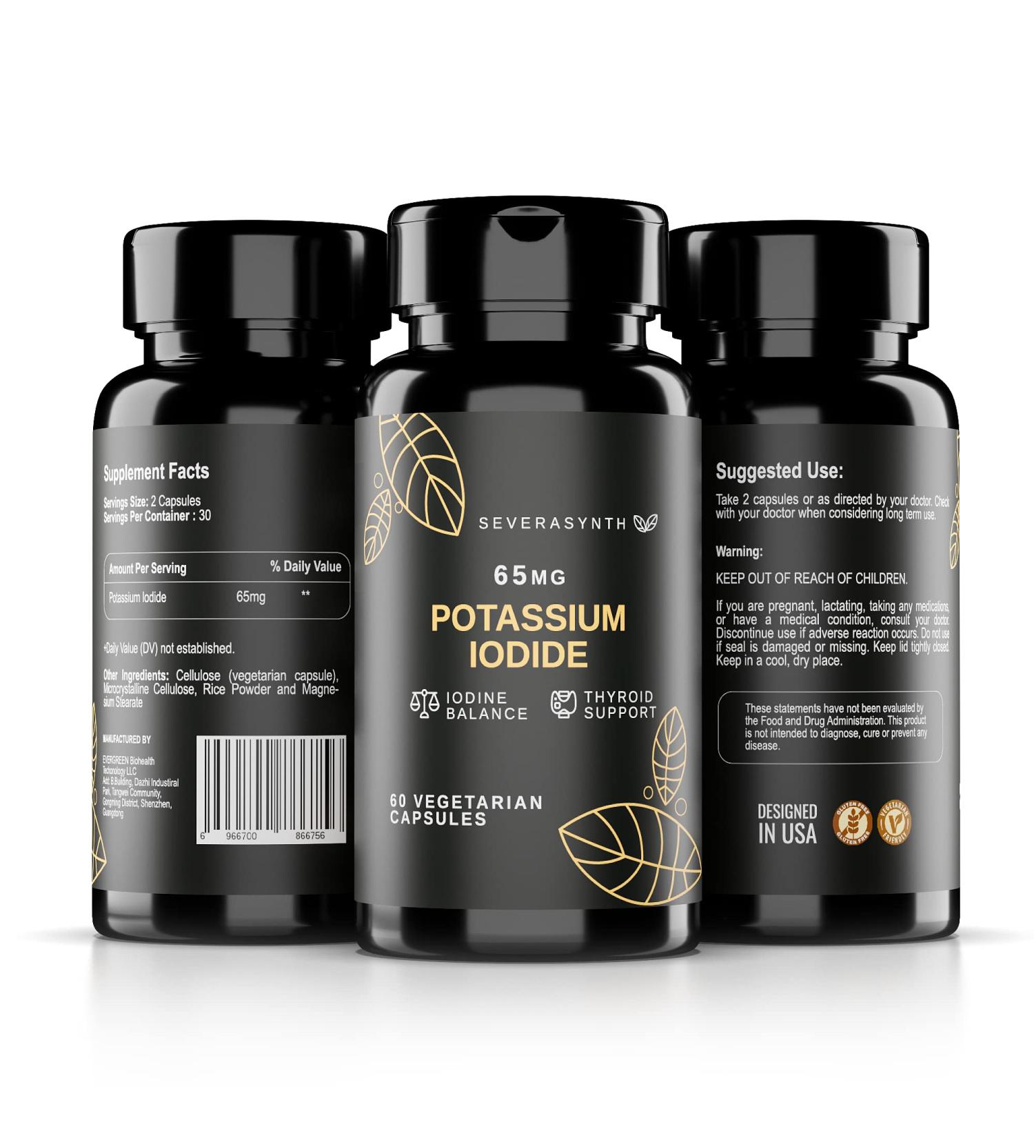 Severasynth Potassium Iodide Thyroid Support & Magnesium Supplement - 65mg | Fast Absorption, Non-GMO, Gluten-Free, Vegetarian | 60 Capsules - Buy Online on GoSupps.com