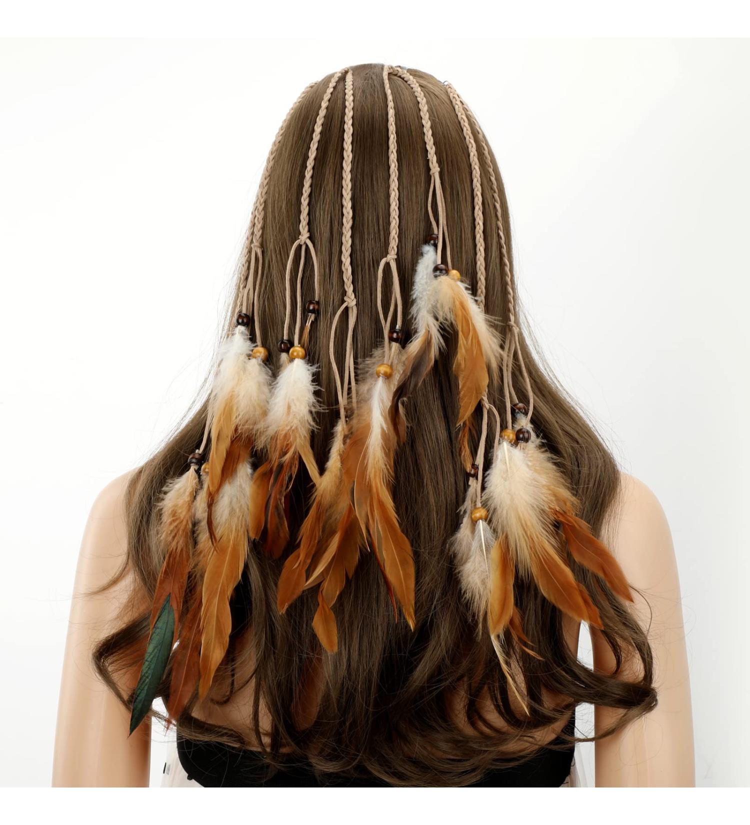 MWOOT 4Pcs Bohemian Feather Hair Clips - Indian Tassel & Beads Headdress for Halloween Party Decoration - Buy Online on GoSupps.com