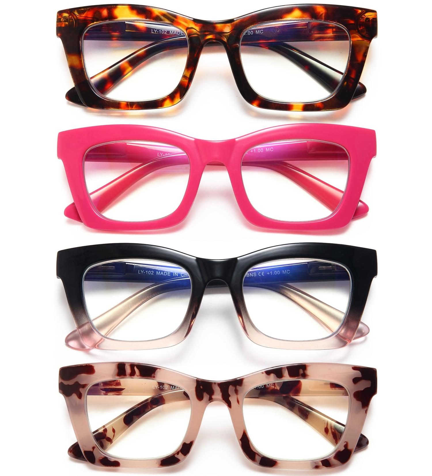 Shop 4 Pack Oprah Style Reading Glasses for Women | Blue Light Blocking Oversized Square Readers | Spring Hinge | International Shipping - Buy Online on GoSupps.com
