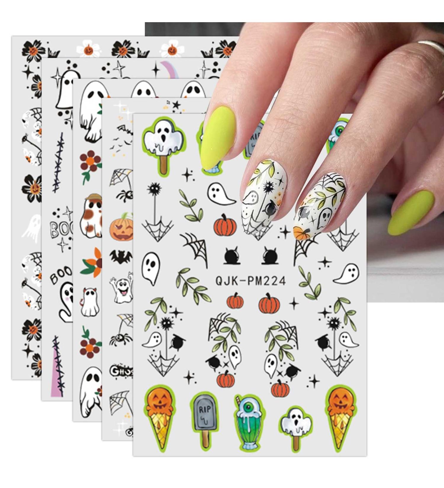 JMEOWIO 9 Sheets Halloween Nail Art Stickers Decals Self-Adhesive Cute Colorful Ghost Pumpkin Nail Supplies Nail Art Design Decoration Accessories - Buy Online on GoSupps.com